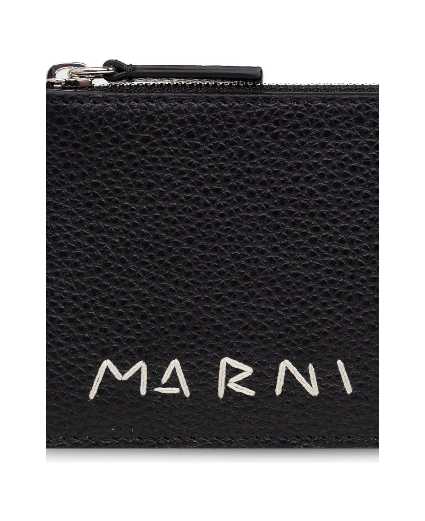Marni Logo Detailed Zipped Cardholder - Black