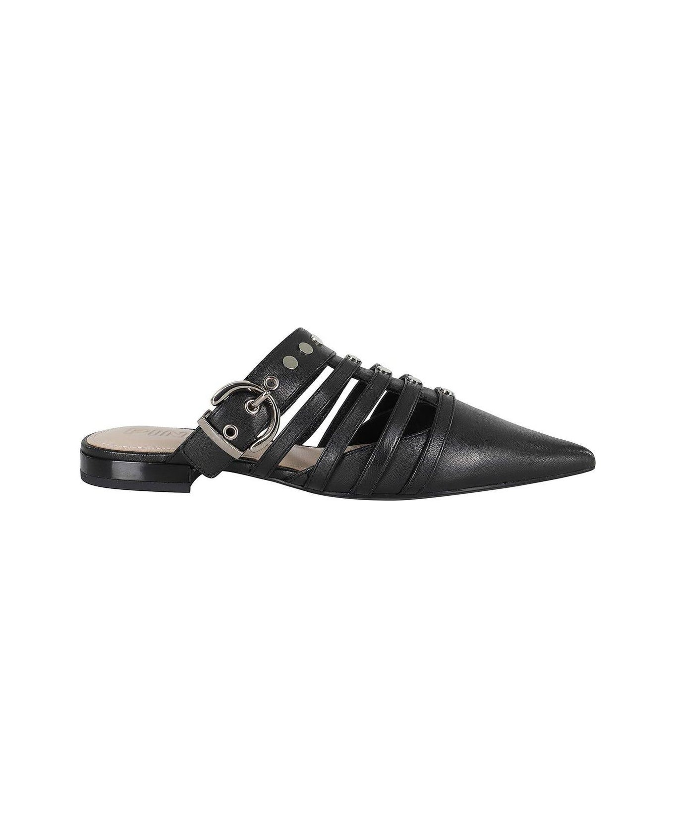 Pinko Pointed-toe Buckle Detailed Slip-on Slides - Black