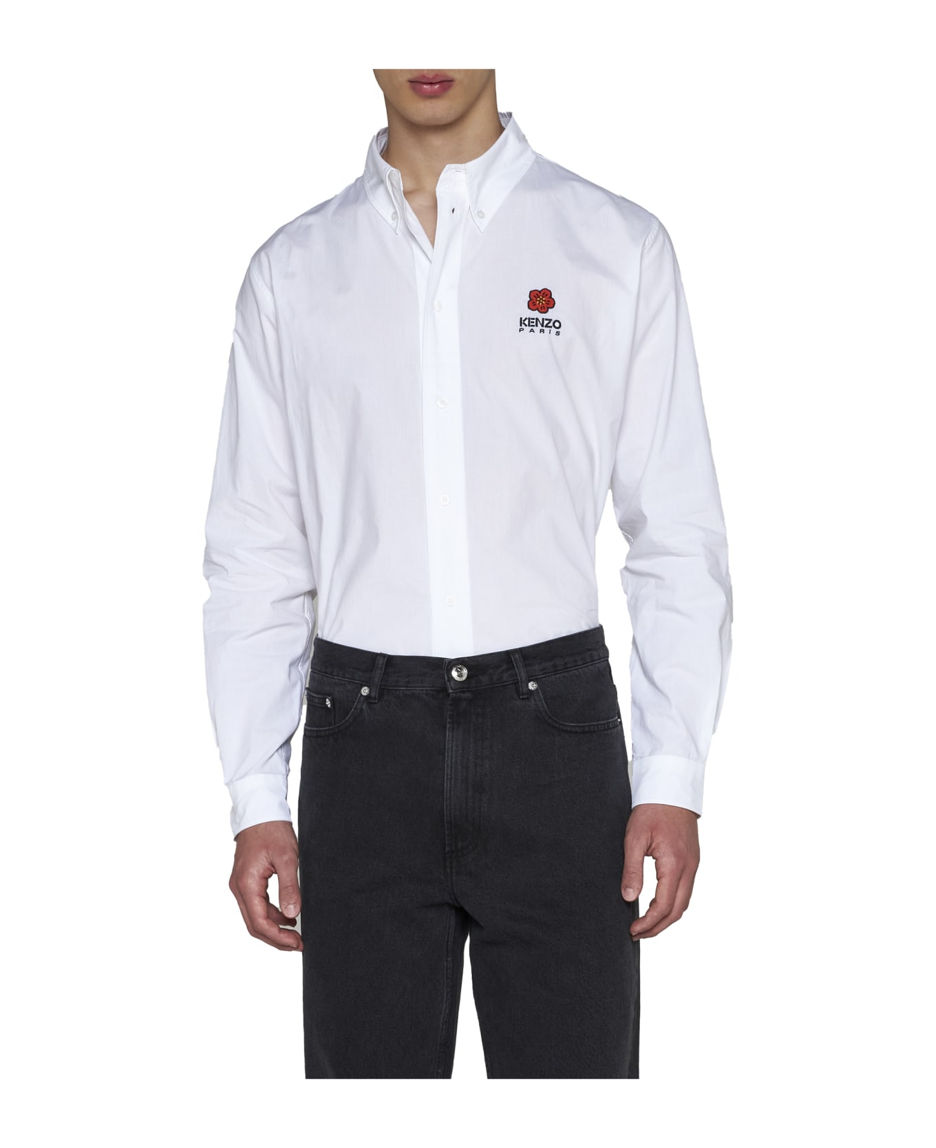 Kenzo Button-down Collar Cotton Shirt - White