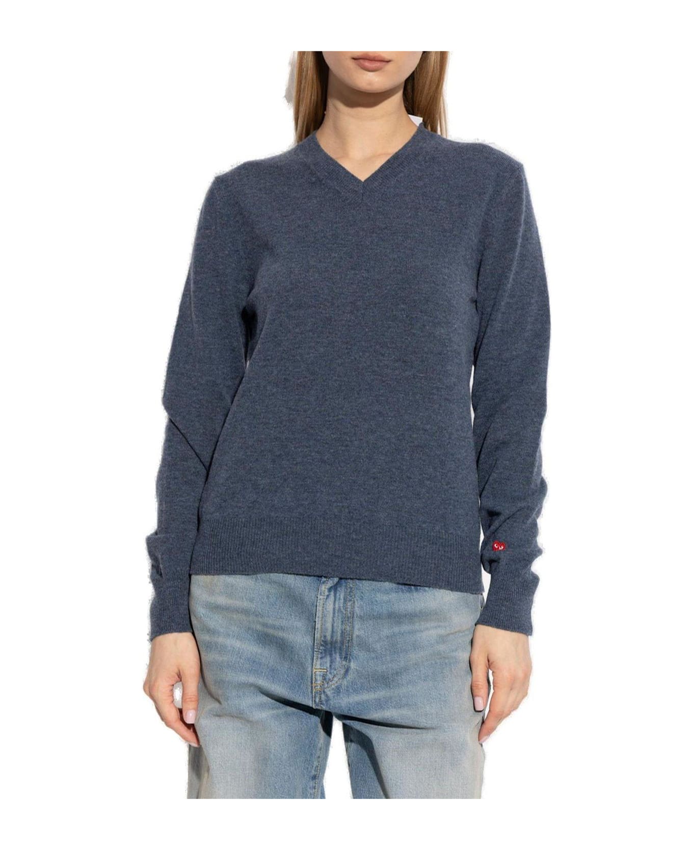 Comme des Garçons Play Heart Patch V-neck Jumper - Navy