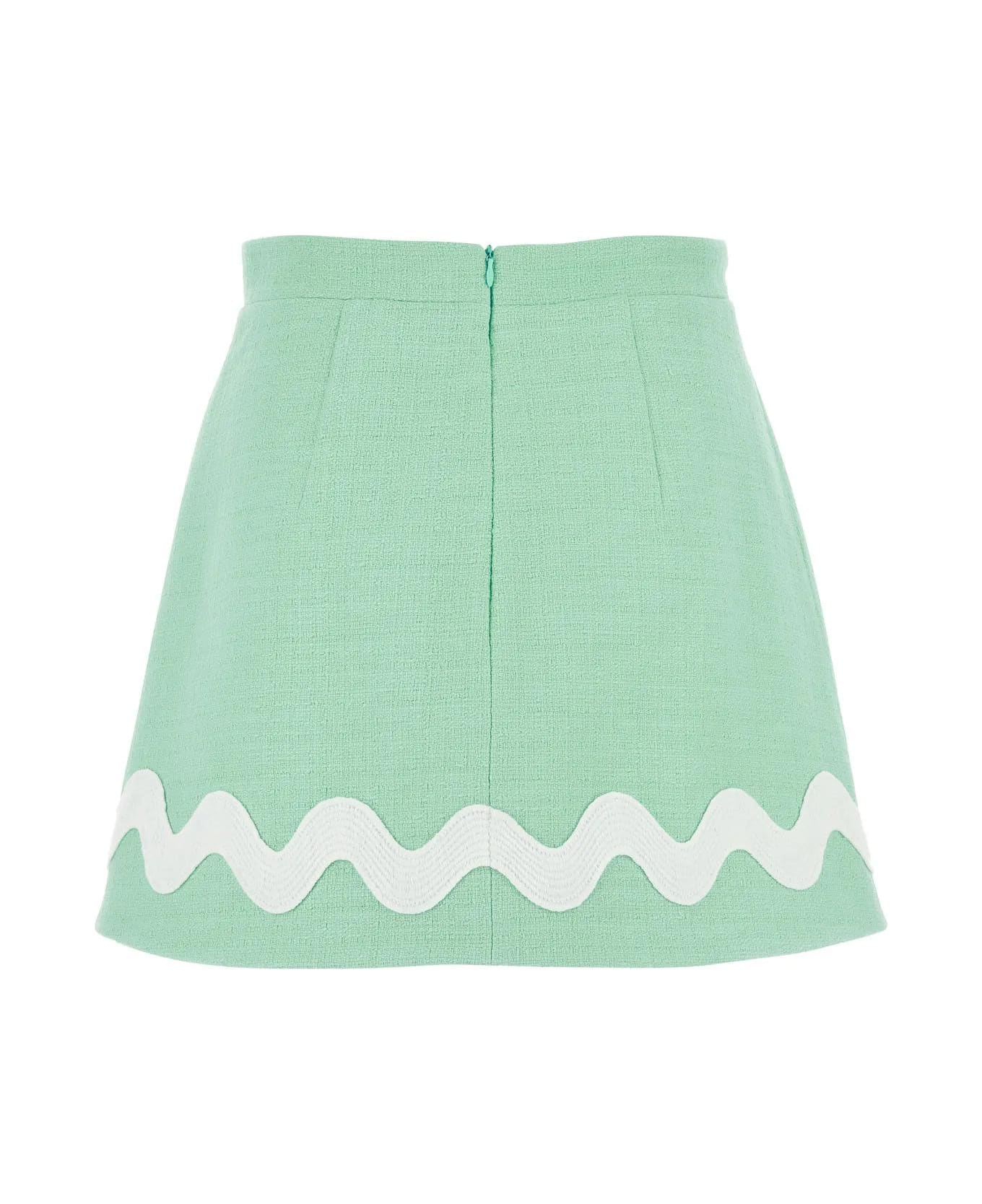 Patou Sea Green Tweed Mini Skirt - Verde