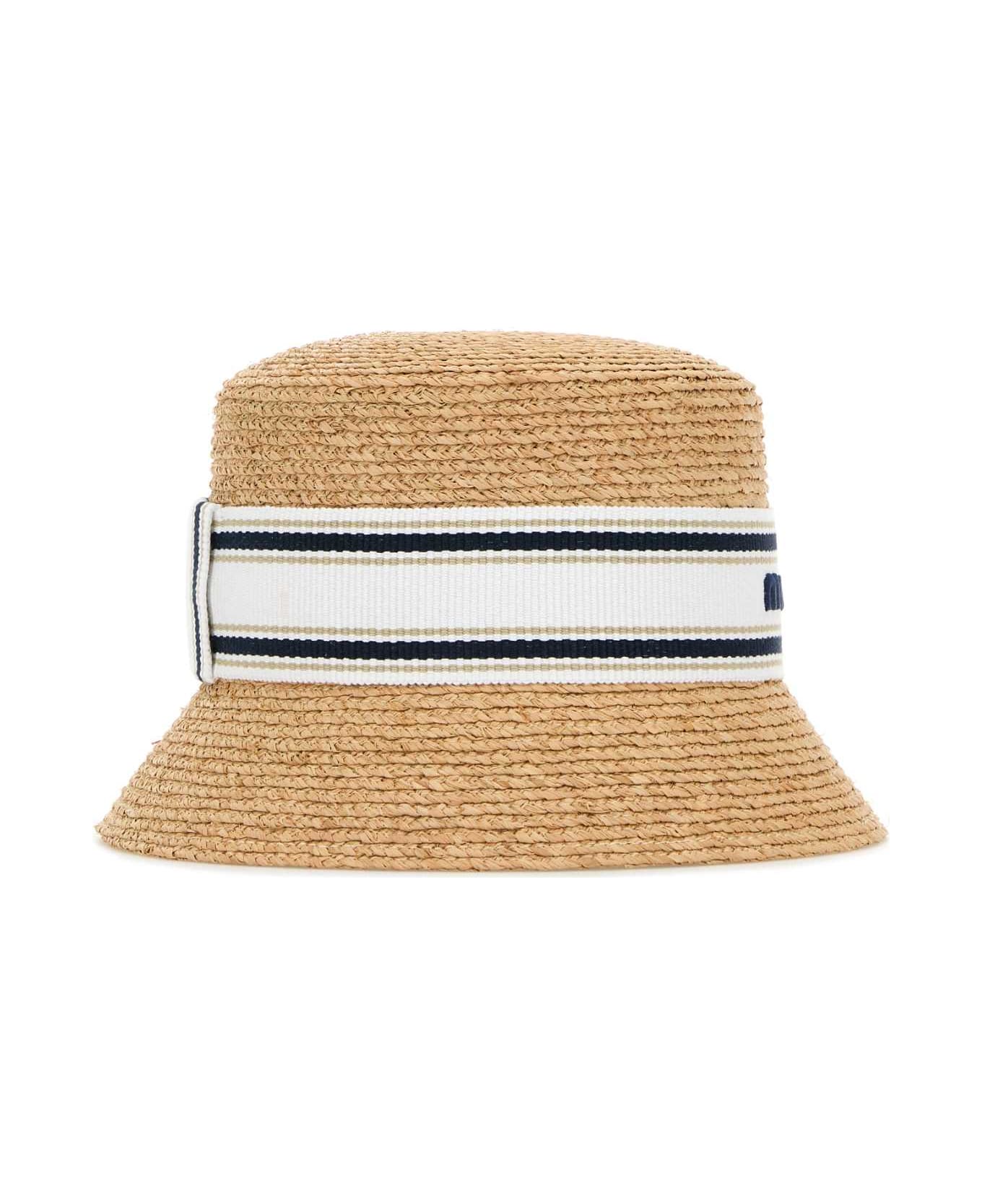 Miu Miu Raffia Bucket Hat - NATURALEBIANCO