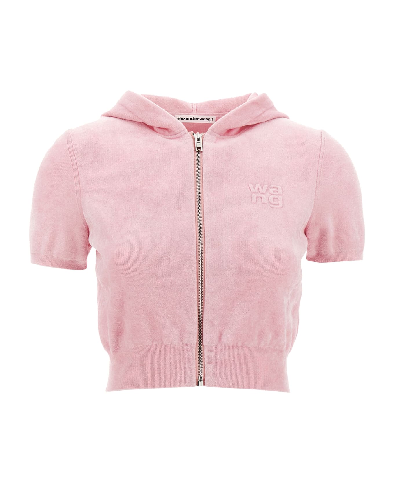 T by Alexander Wang Logo Chenille Cropped Hoodie - Pink