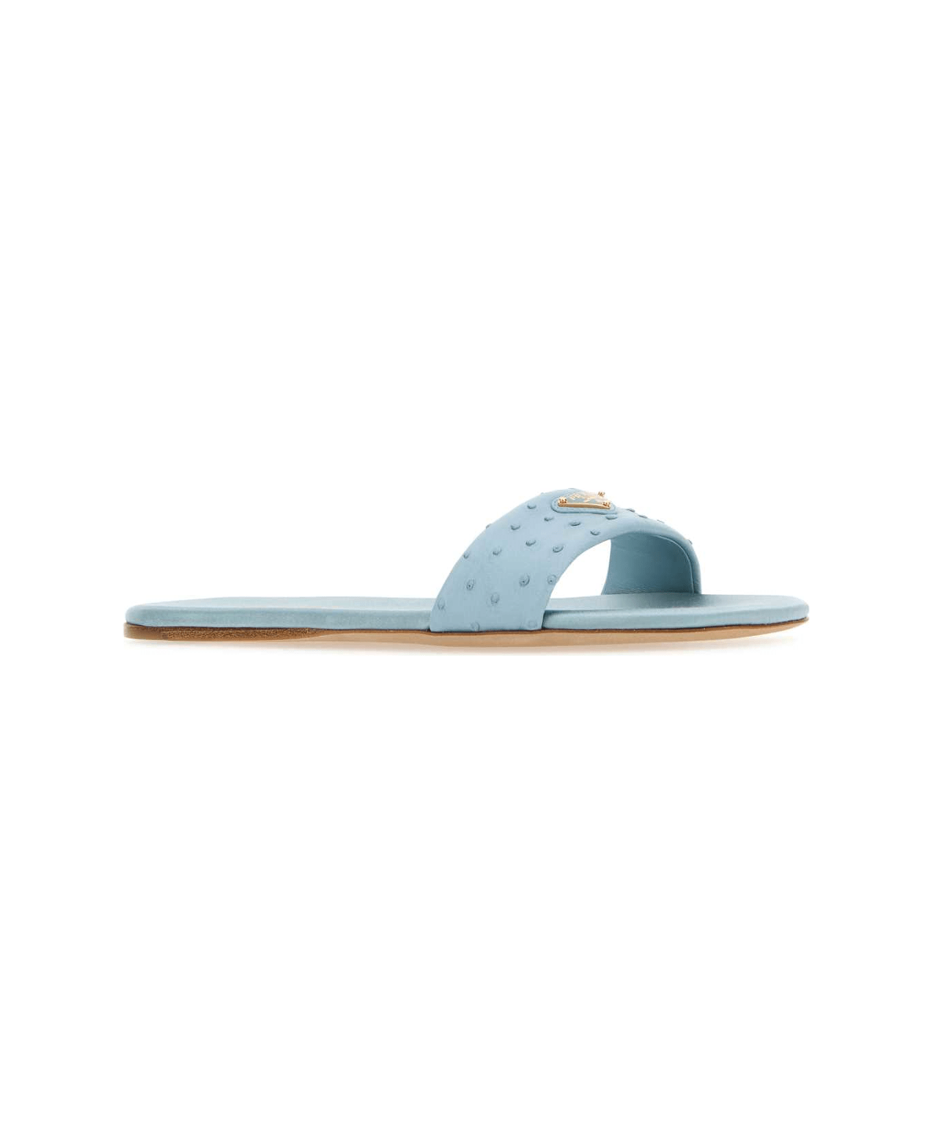 Prada Light Blue Leather Slippers - CELESTE