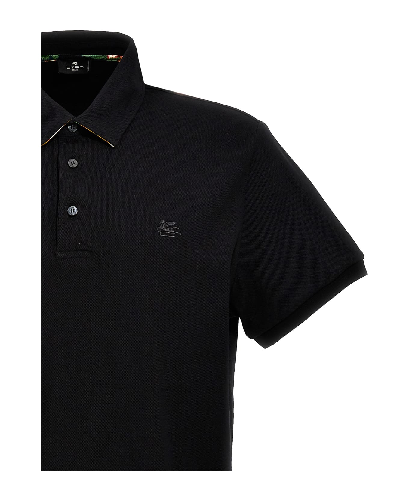 Etro Logo Embroidery Polo Shirt - Black