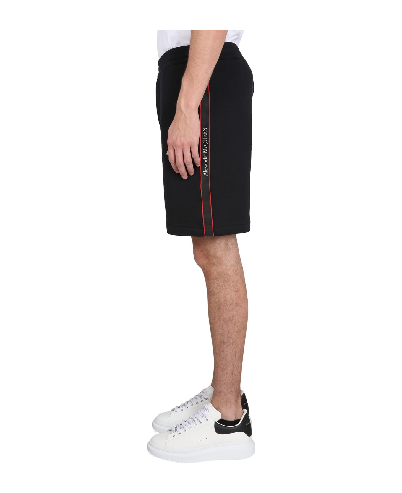 Alexander McQueen Bermuda Shorts With Selvedge Logo Band - black