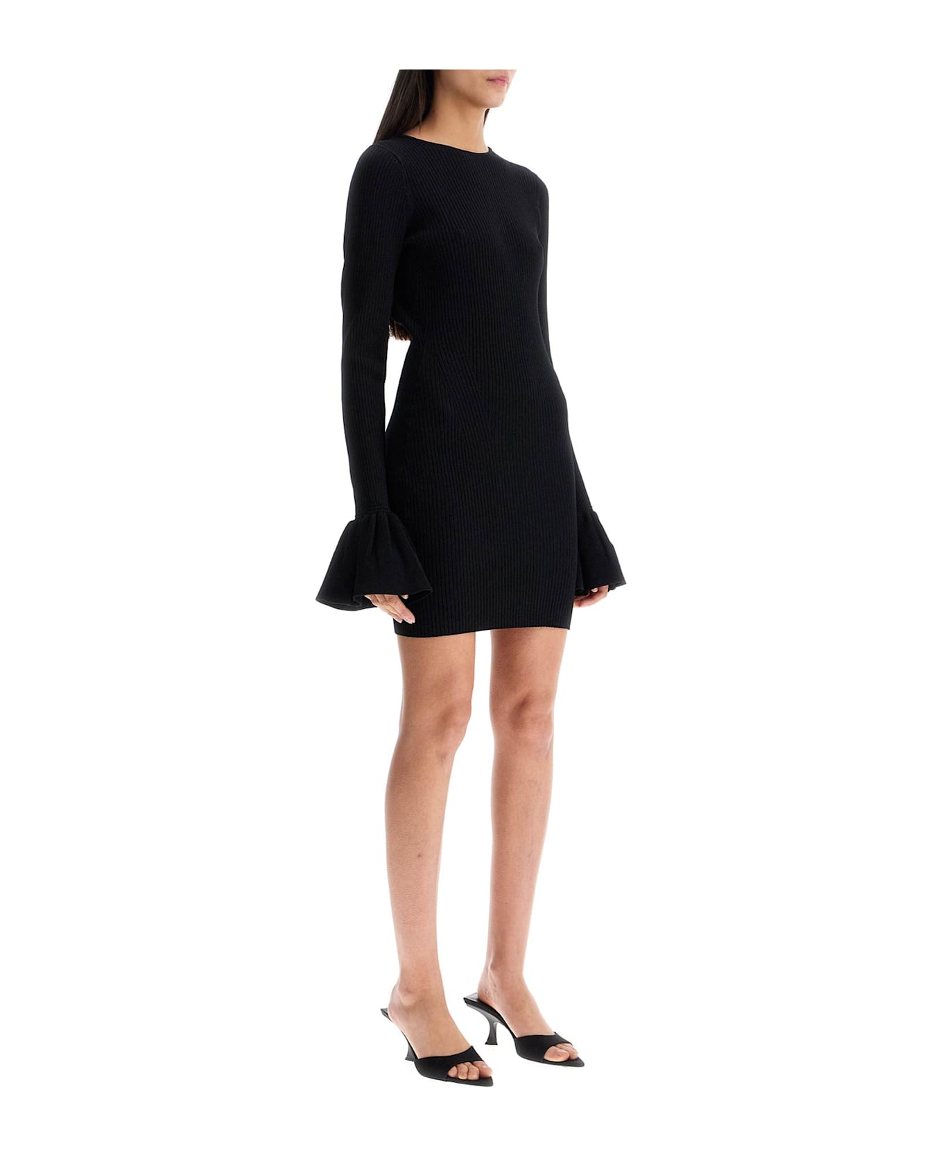 Rotate by Birger Christensen Ribbed Knit Mini Dress - BLACK (Black)