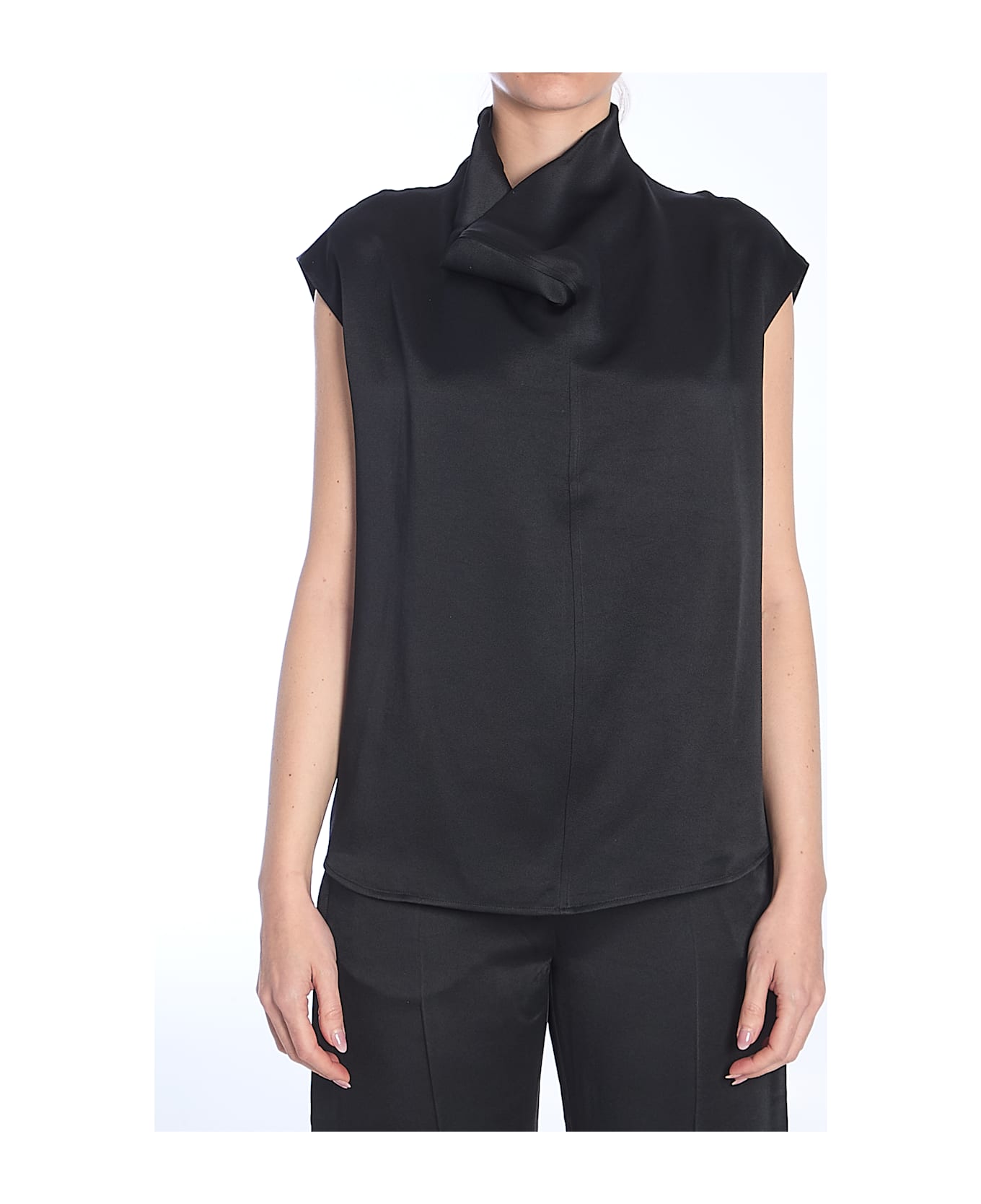 Totême Black Collared Sleeveless Top - Black