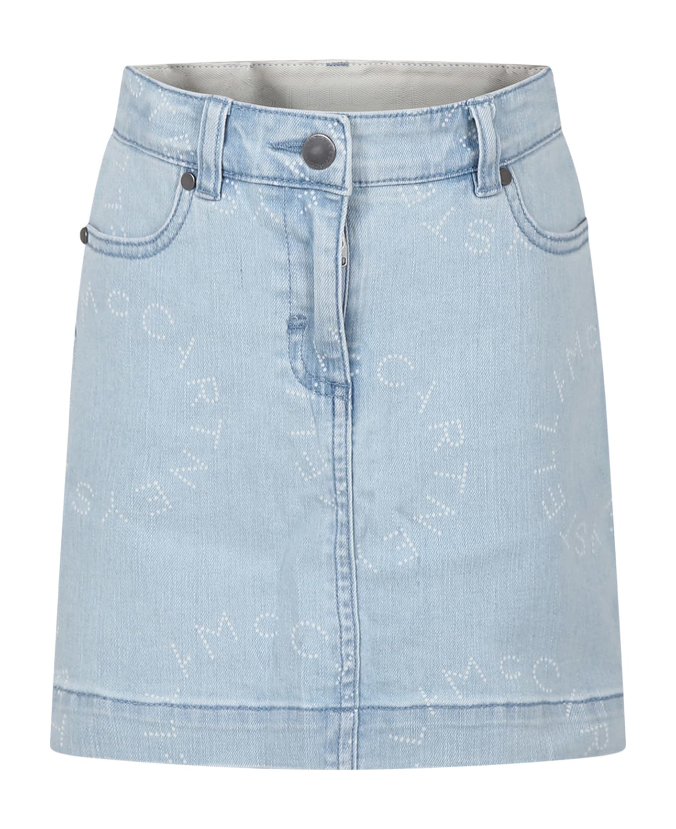Stella McCartney Kids Denim Skirt For Girl With Logo - Blue ボトムス