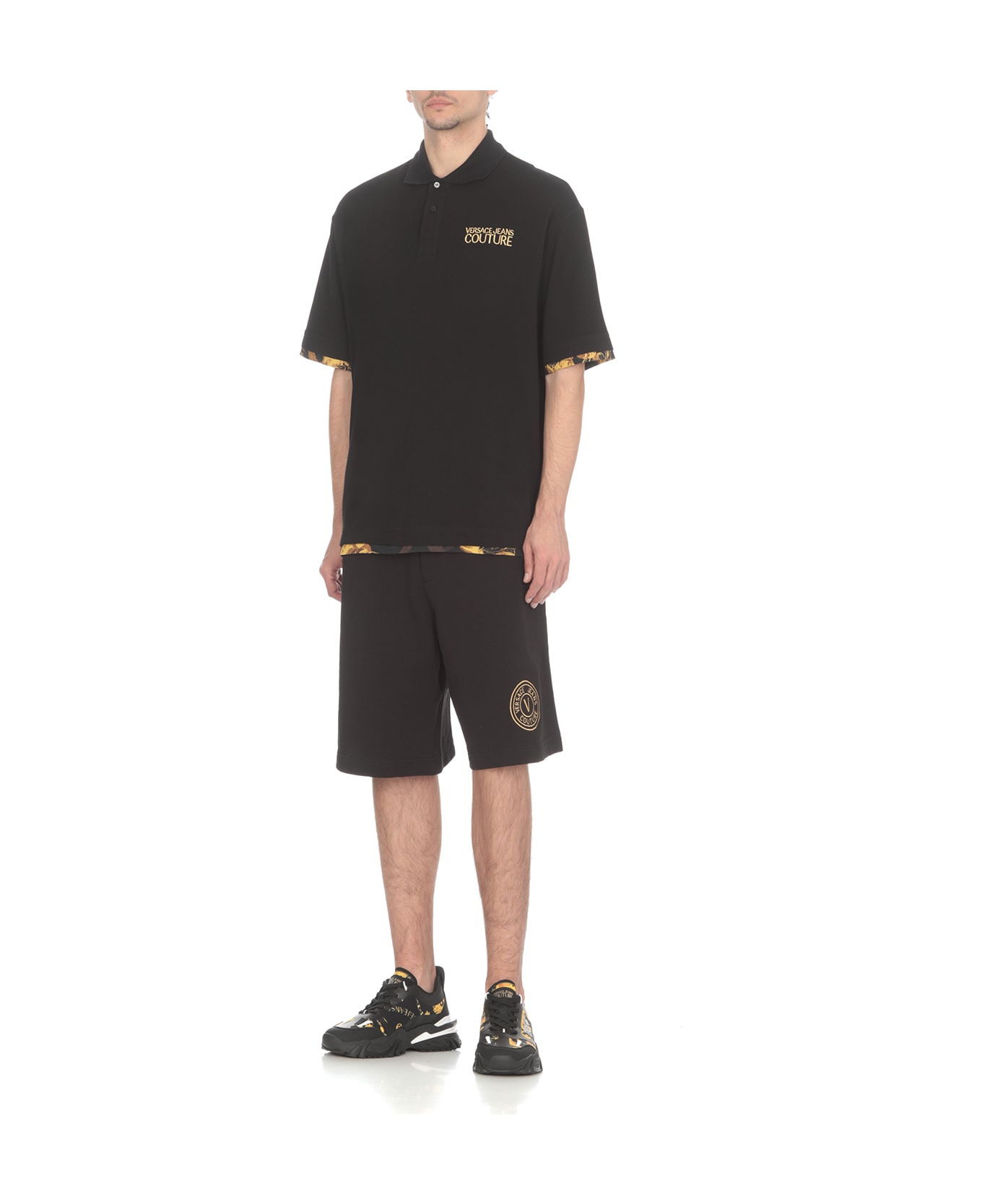 Versace Jeans Couture Polo Shirt With Baroque Details - Black