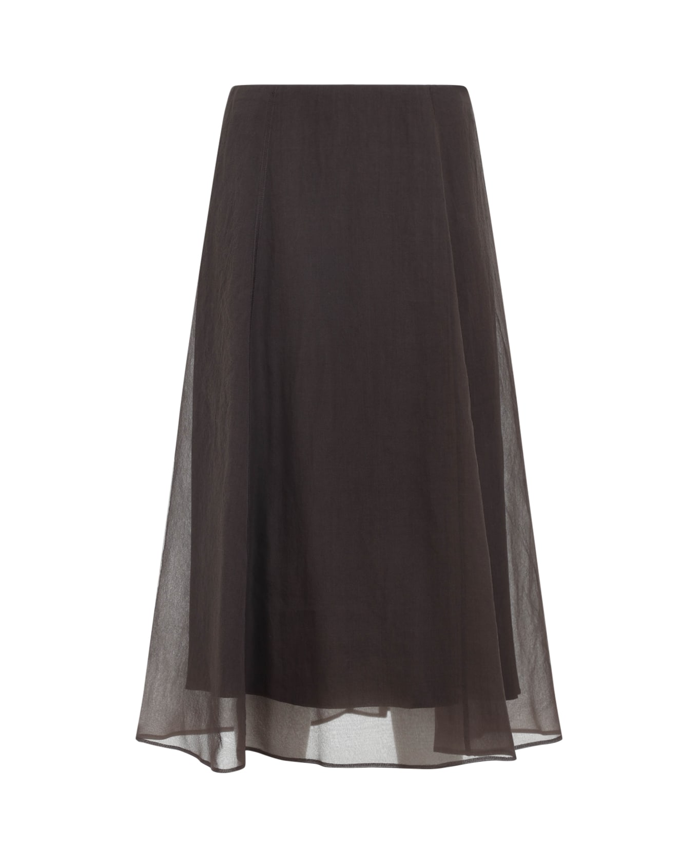 Brunello Cucinelli Silk Midi Skirt - Brown