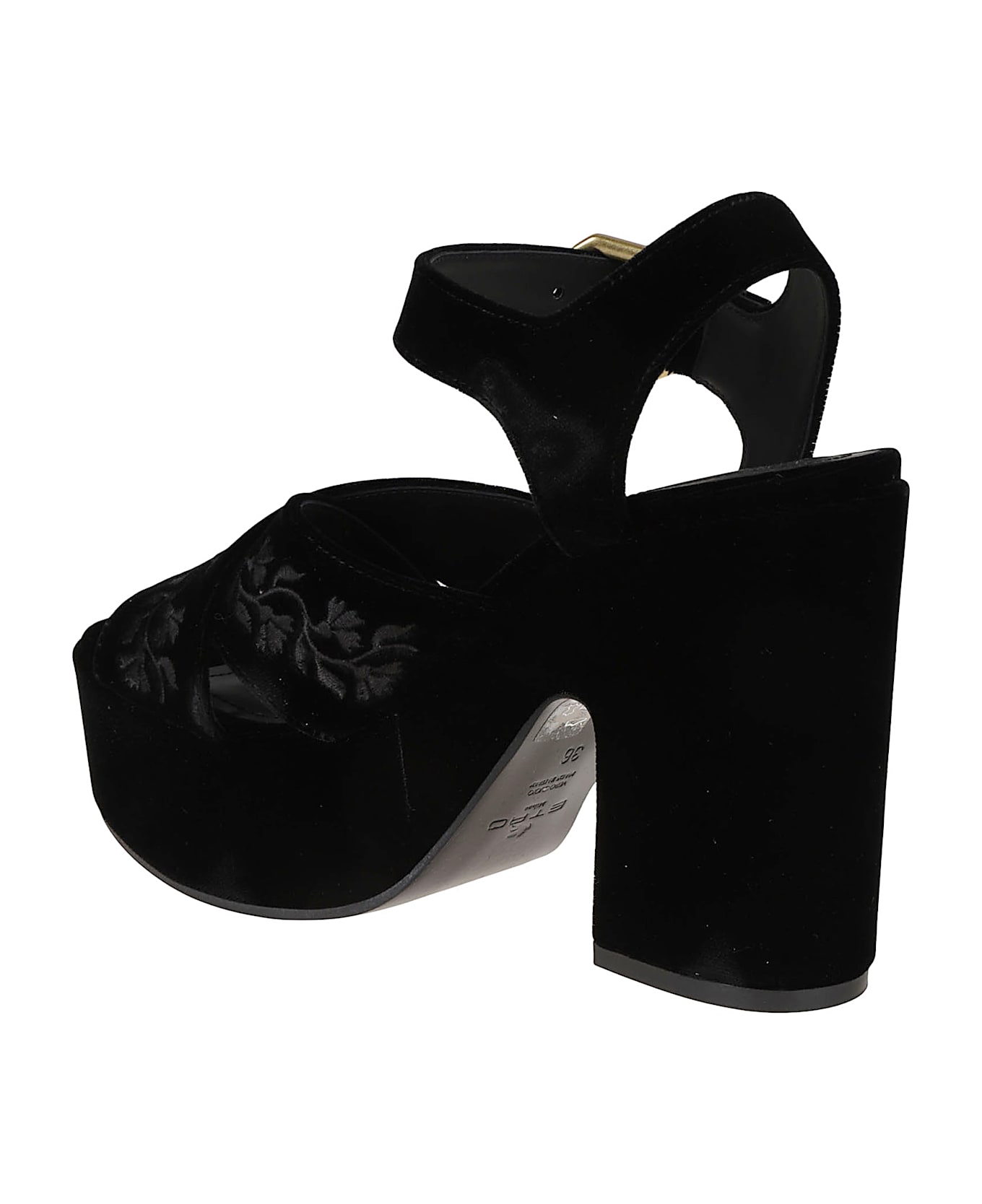 Etro Platform Sandals Velvet + Embroidery - Nero