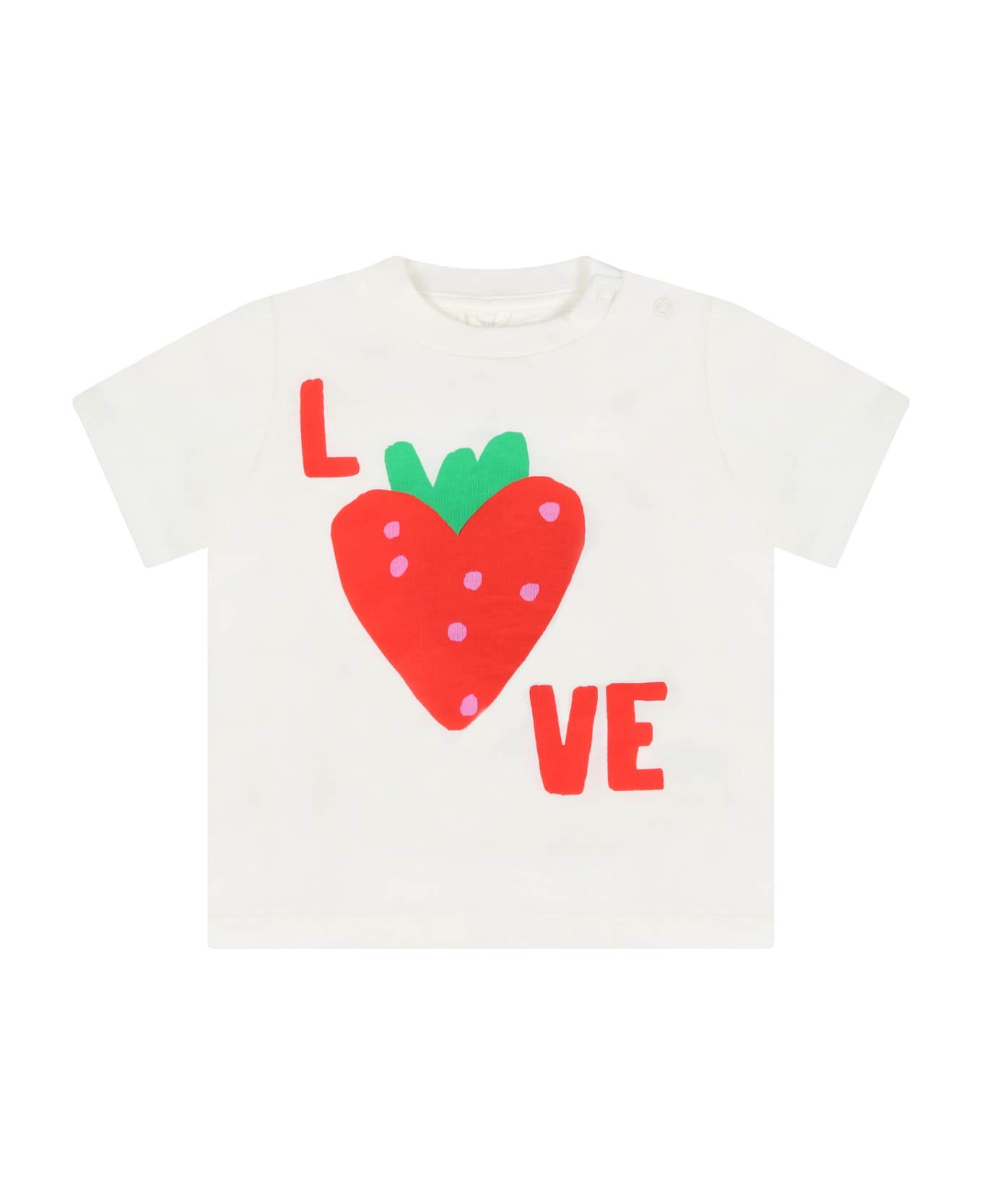 Stella McCartney Kids Ivory T-shirt For Baby Girl With Strawberry - Ivory