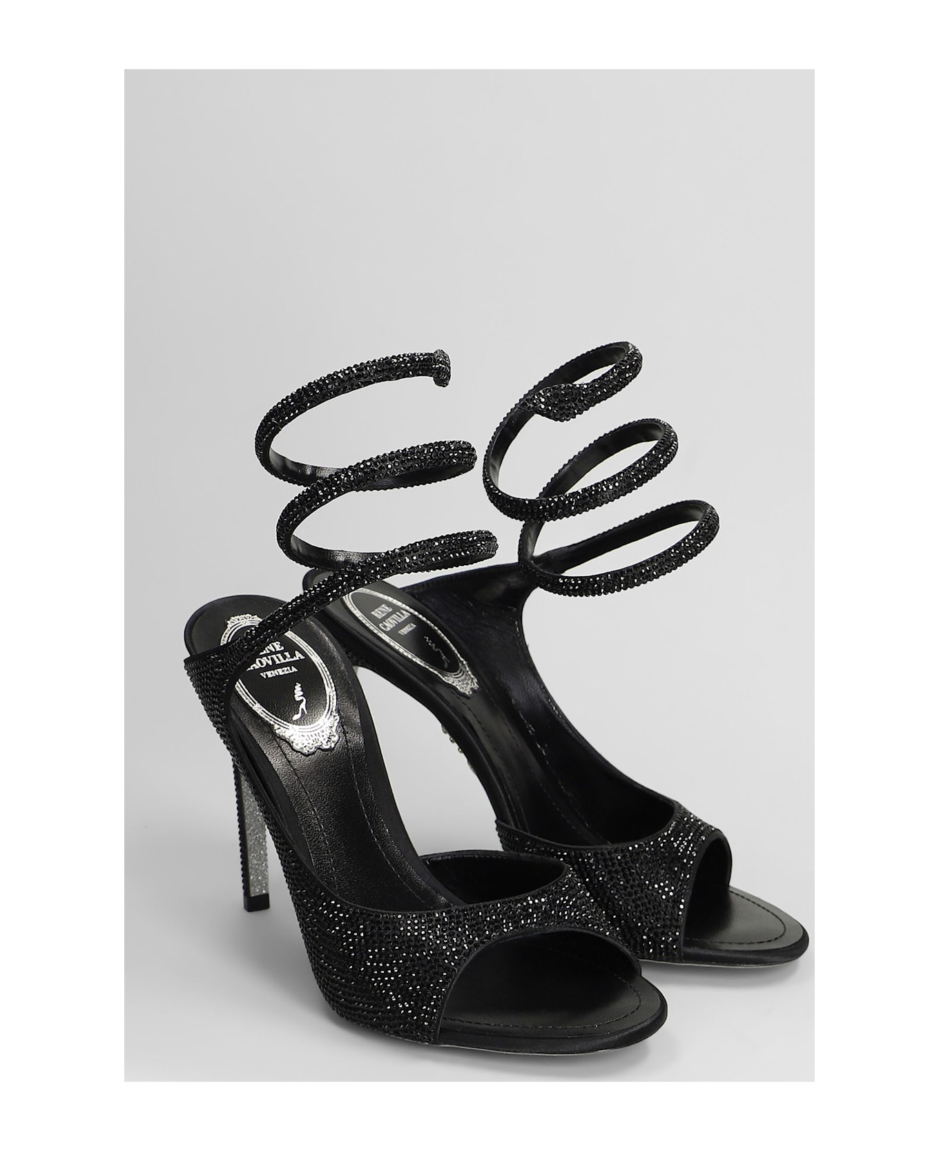 René Caovilla Audrey Sandals In Black Leather - black