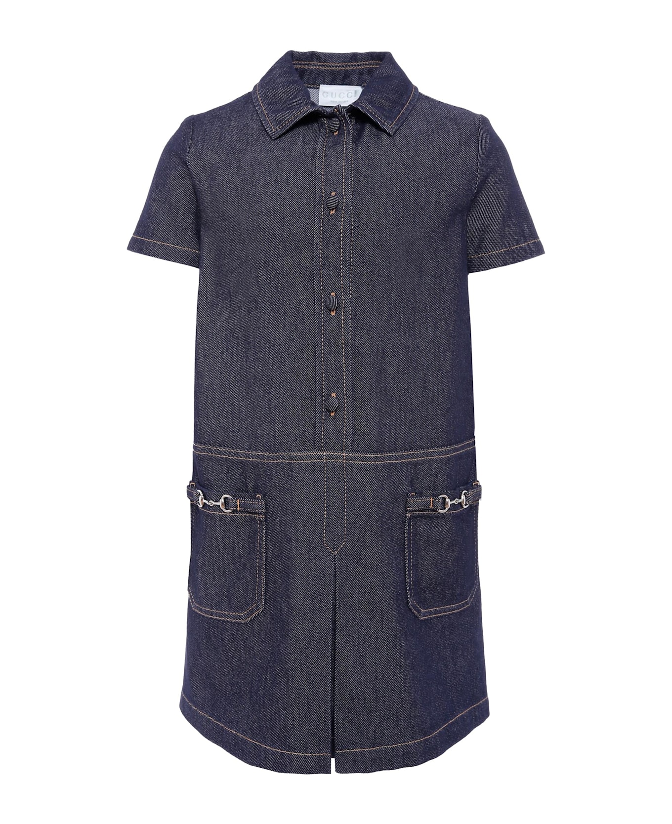 Gucci Denim Dress For Girl With Horsebit - Denim