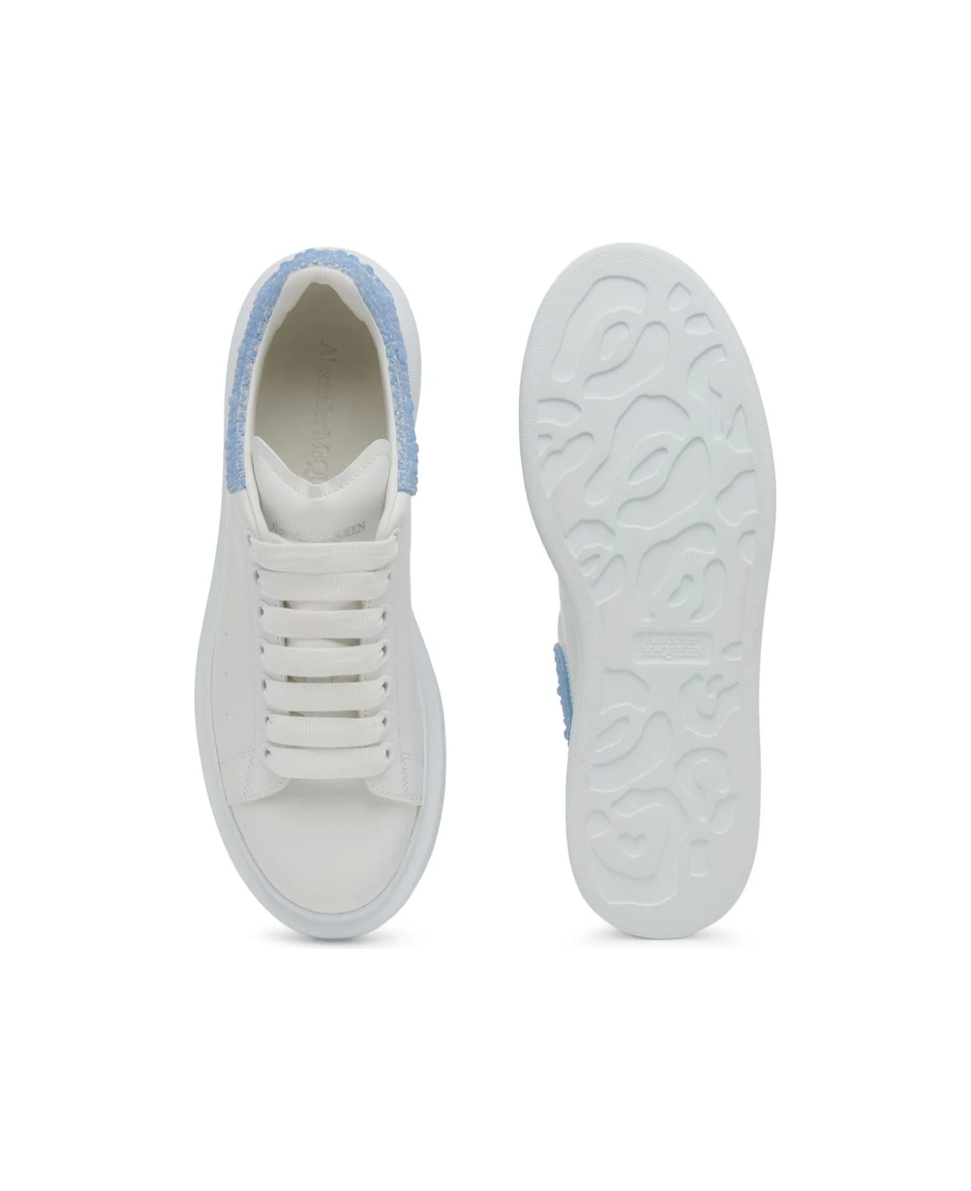 Alexander McQueen White Oversized Sneakers With Powder Blue Rhinestone Spoiler - White