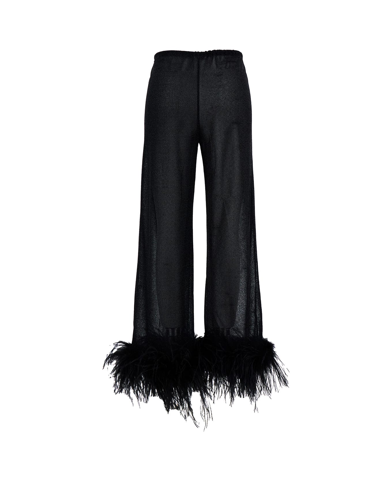 Oseree 'lumière Plumage' Black Pants With Feathers And Drawstring In Polyamide Blend Woman - Black ボトムス