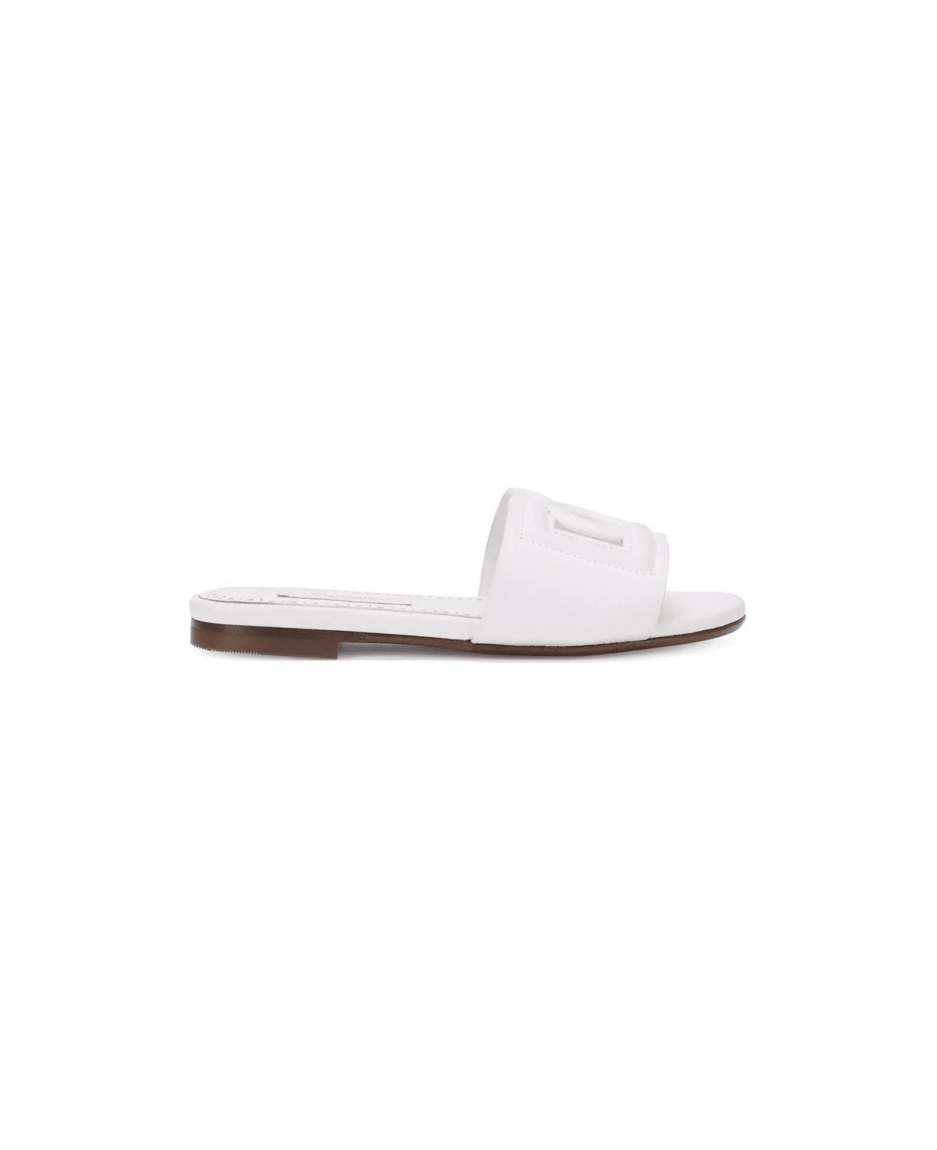 Dolce & Gabbana White Leather Slide With Dg Logo - White シューズ