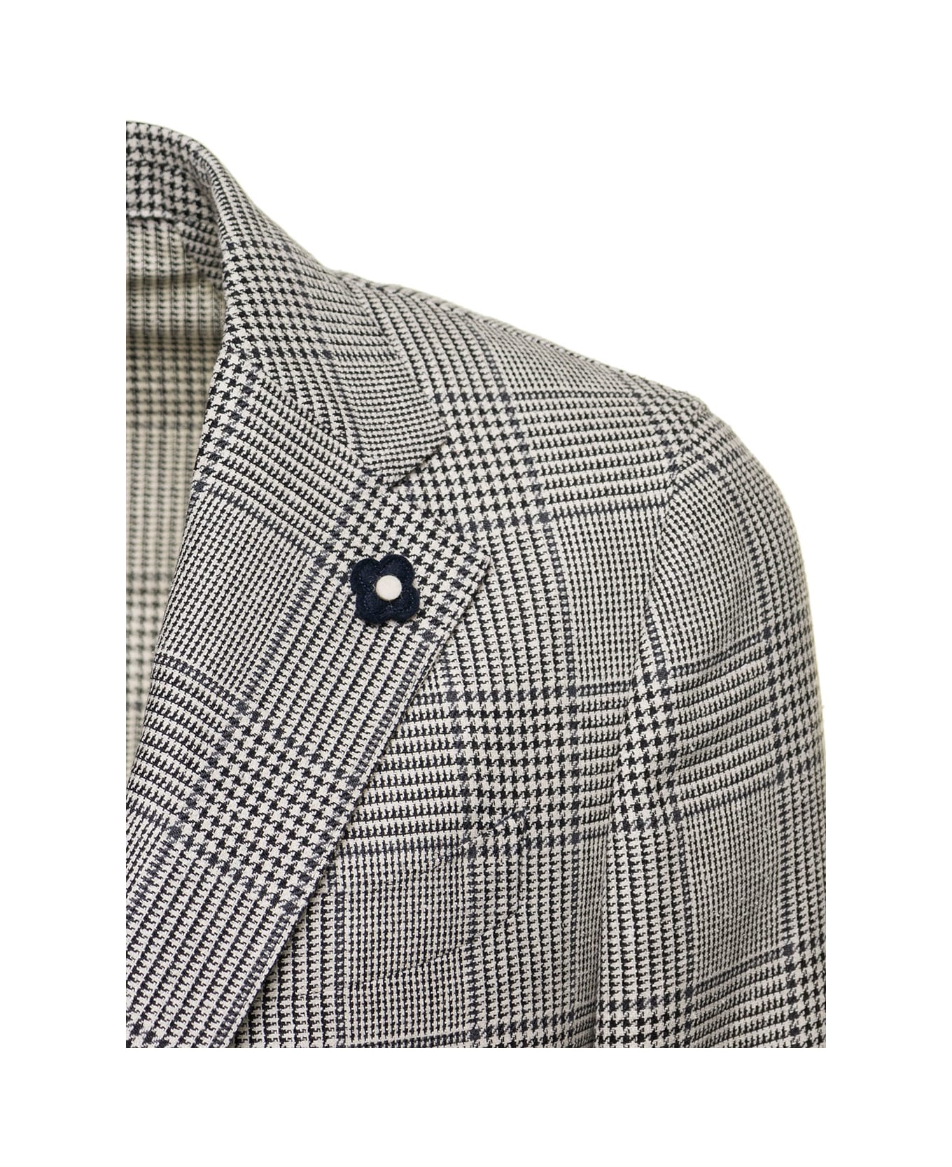 Lardini Grey Single-breasted Prince Of Wales Check Jacket With Iconic Pin In Wool And Silk Man - Grey