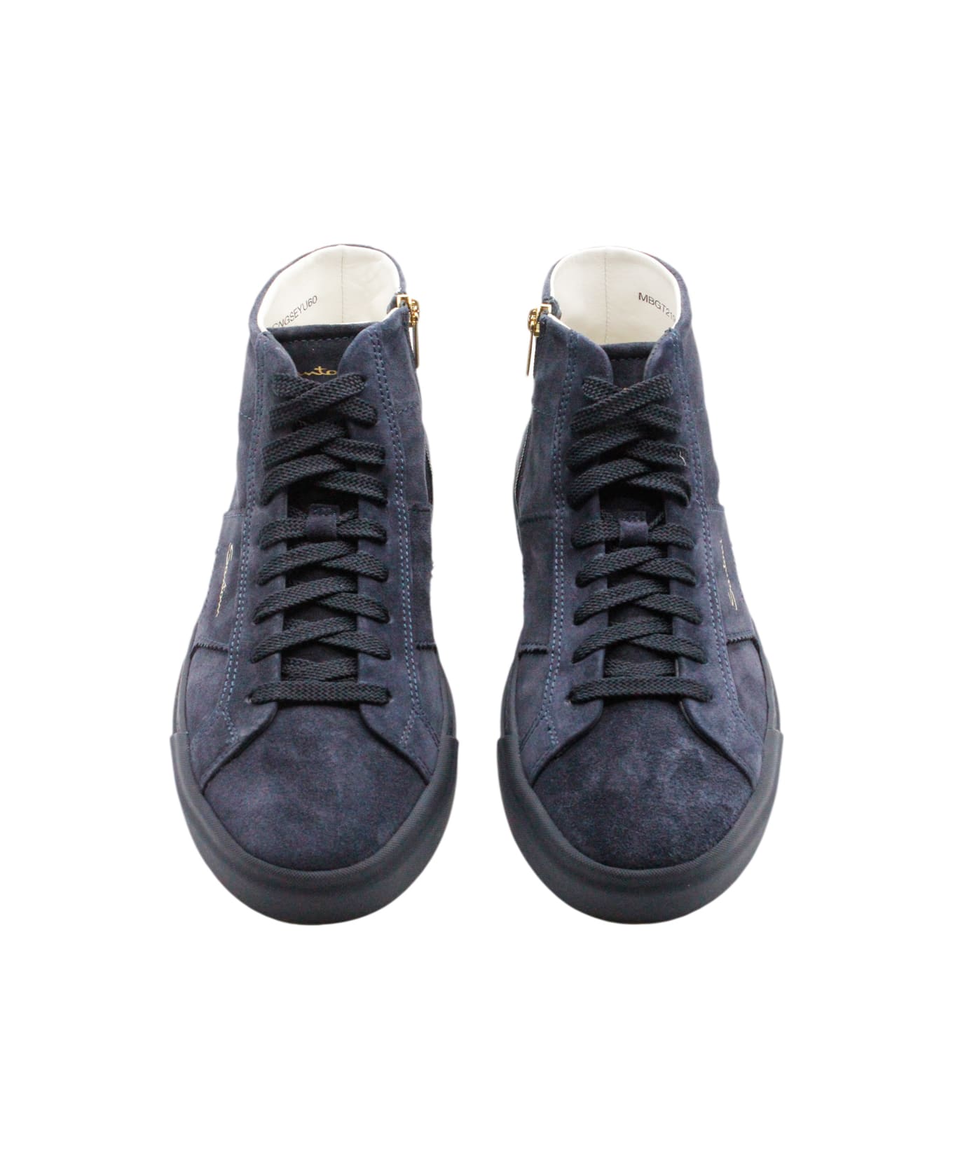 Santoni High-top Sneaker In Soft Suede Calfskin With Side Zip And Laces With Side Logo Lettering - Blu スニーカー