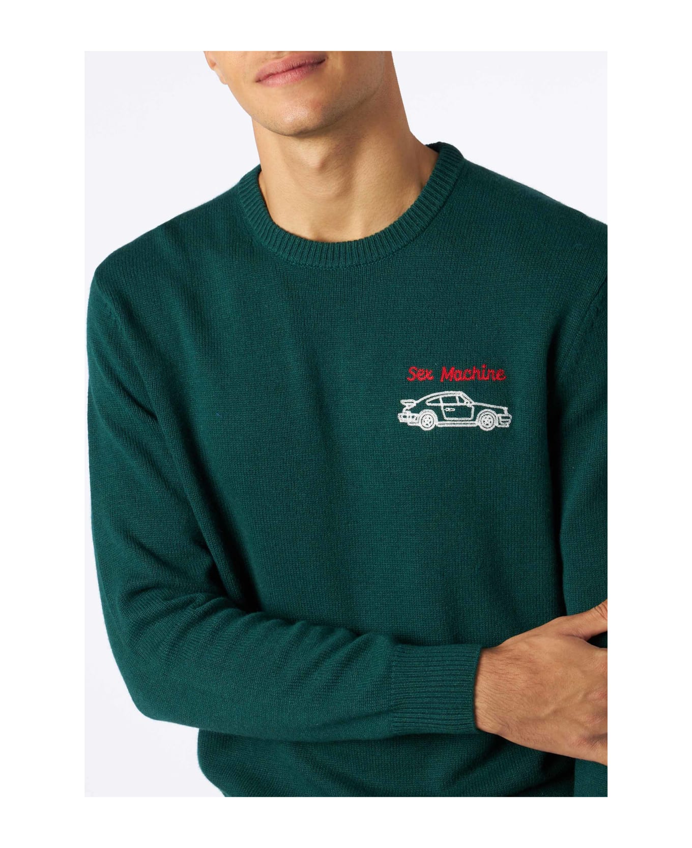 MC2 Saint Barth Man Crewneck Sweater With Sex Machine Embroidery - GREEN