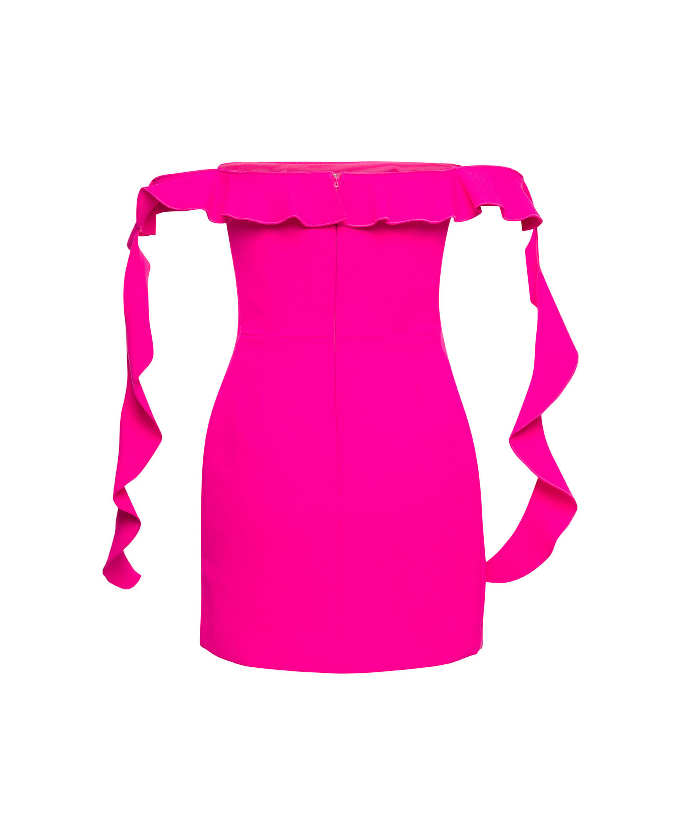 David Koma Pink Off-shoulder Minidress With Ruches Detail In Wool Woman - Fuxia