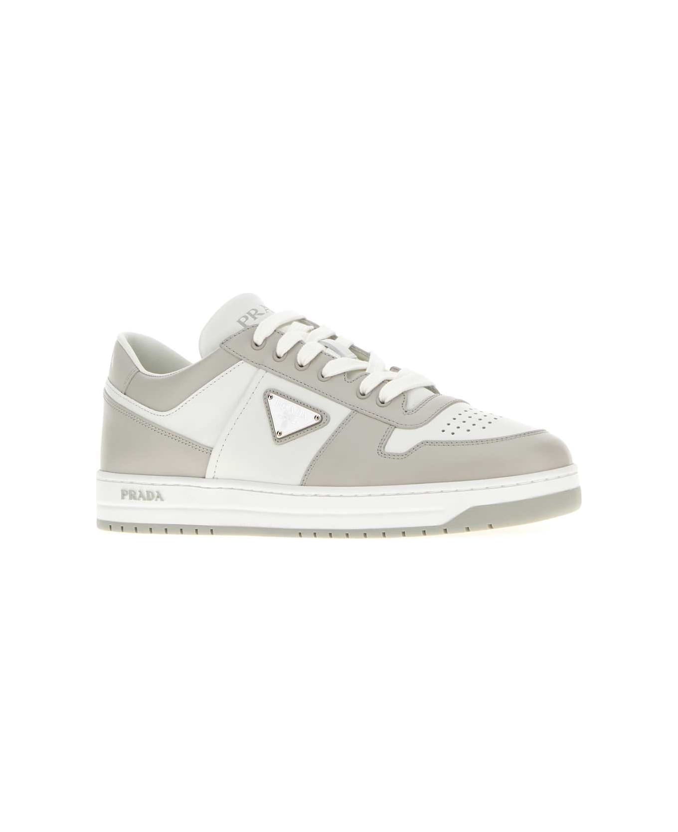 Prada Two-tone Leather Downtown Sneakers - BIANCOCRISTALLO