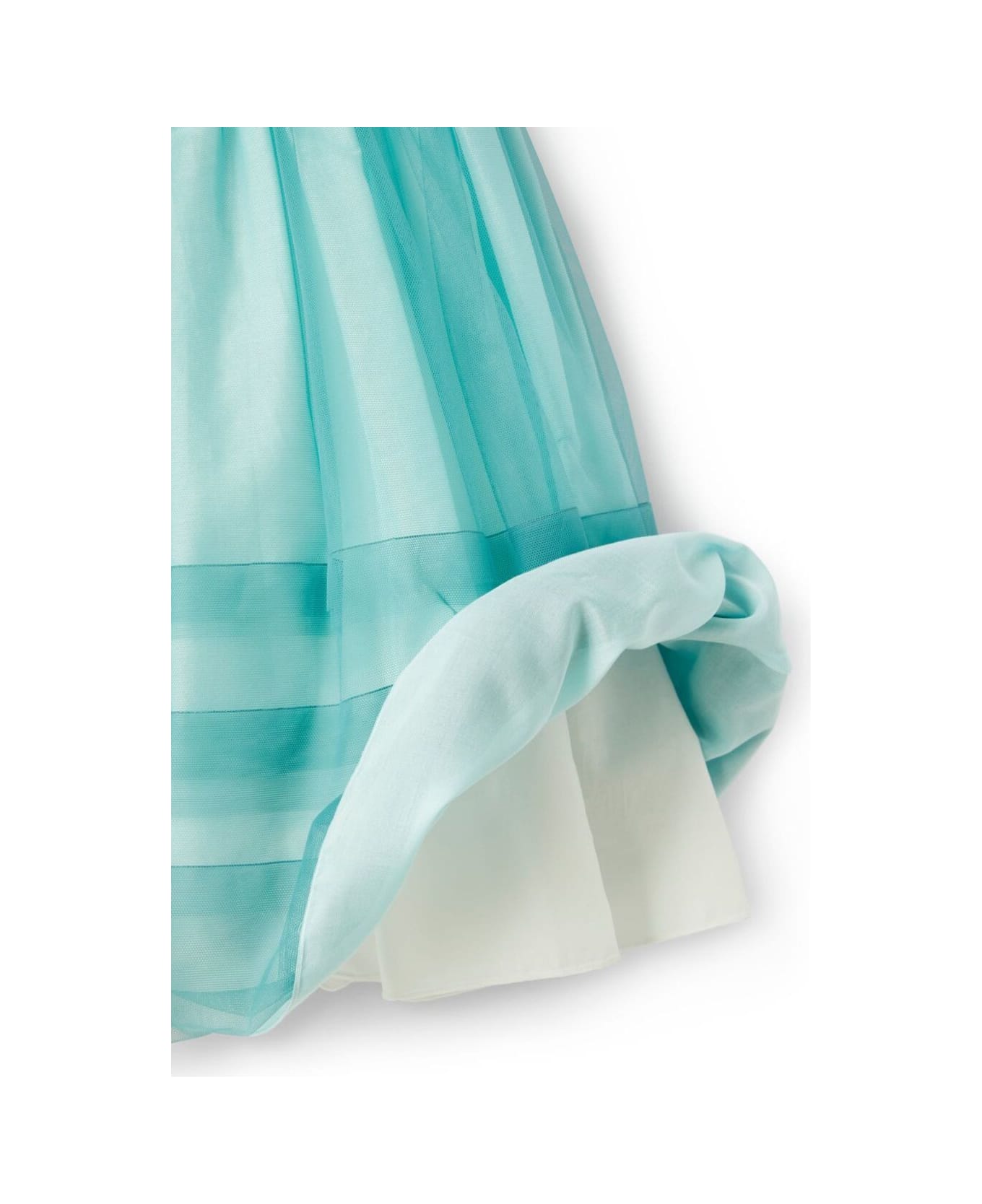 Il Gufo Green Crewneck Dress With All-over Striped Motif And Tulle Lining In Tech Fabric Girl - Multicolor