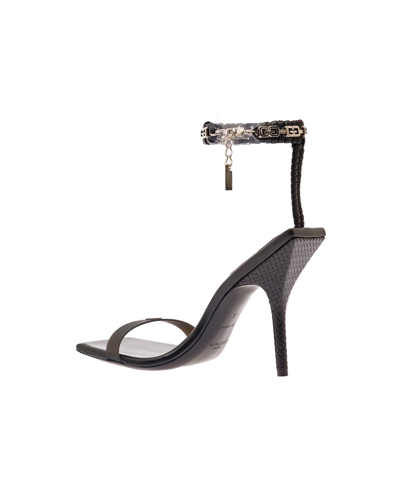 Givenchy Sandals With Embossed 4g Logo And Chain In Leather - Black サンダル
