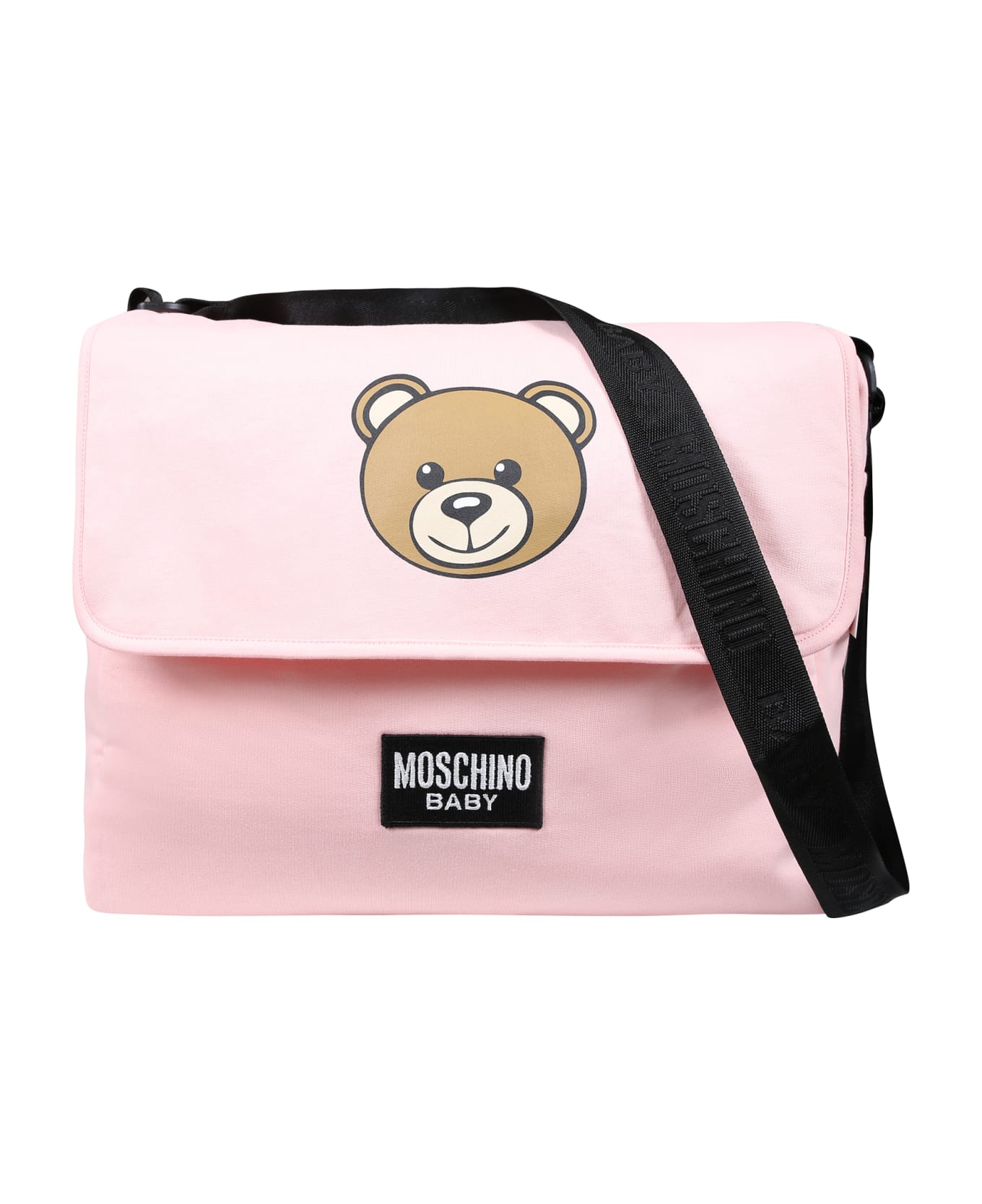 Moschino Pink Mother Bag For Baby Boy With Teddy Bear And Logo - Pink