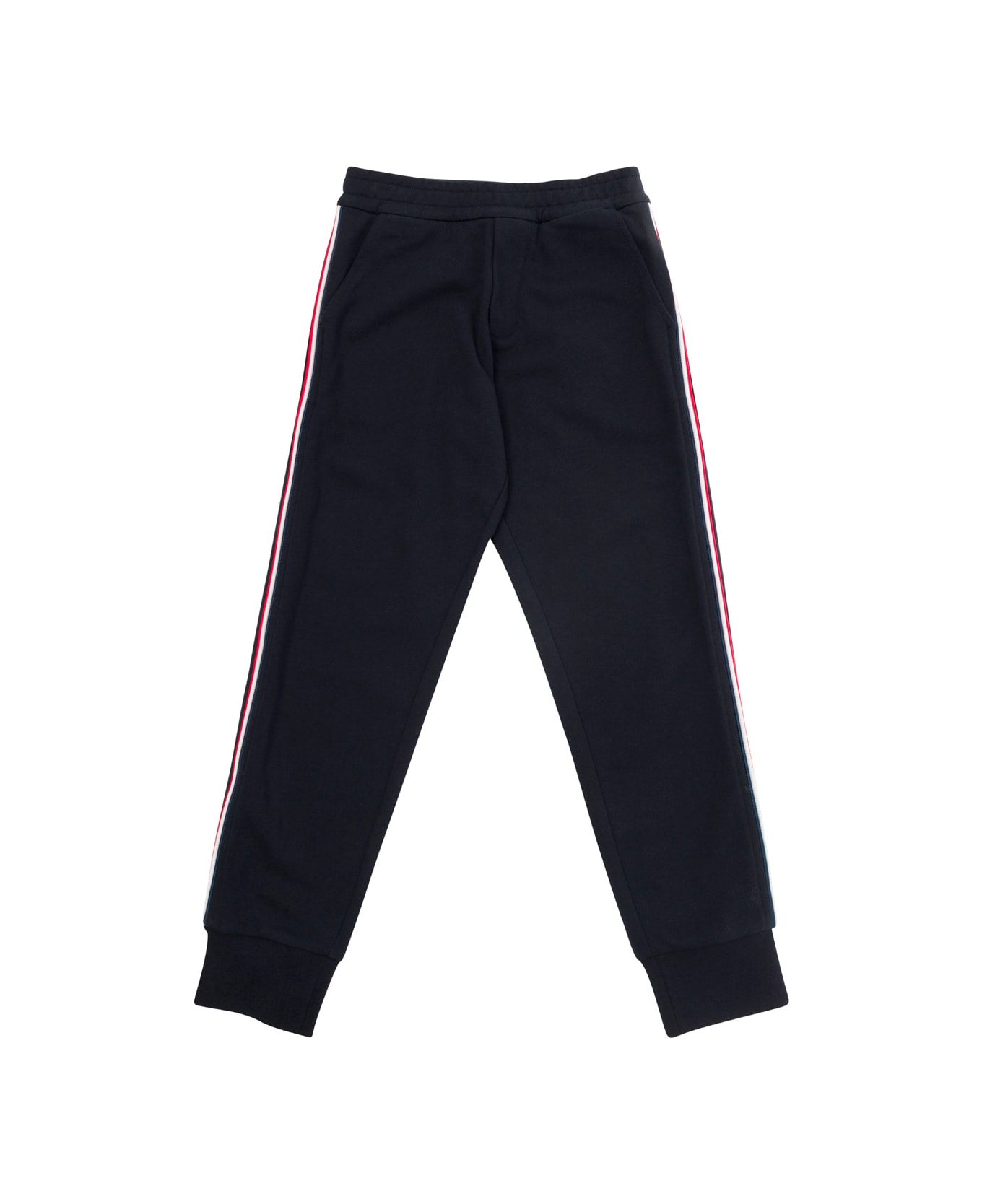 Moncler Blue Sporty Pants With Side Striped Band In Cotton Boy - Blu