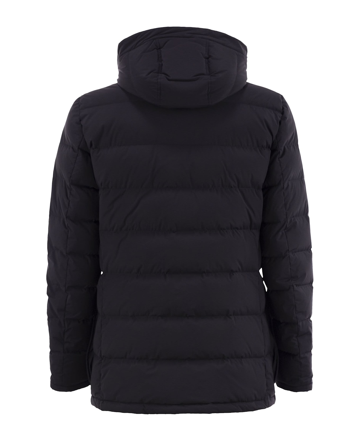 Kiton Long Down Jacket With Hood - Navy