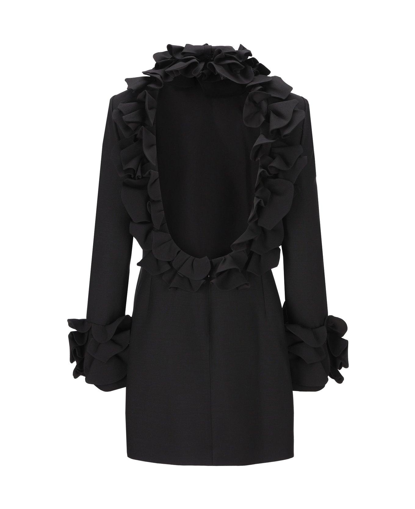 Valentino Garavani Ruffled Open Back Long-sleeved Dress - Black