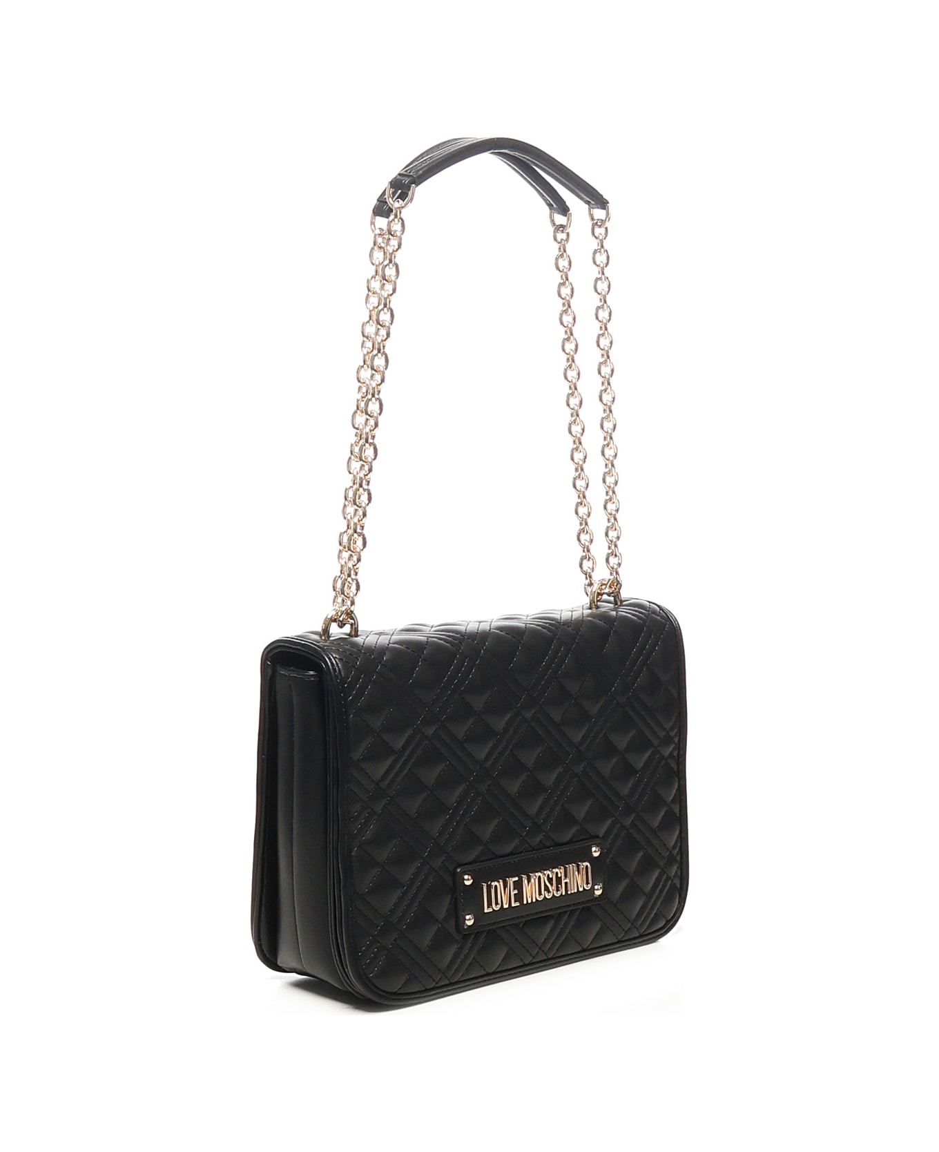 Love Moschino Quilted Shoulder Bag With Logo - Black