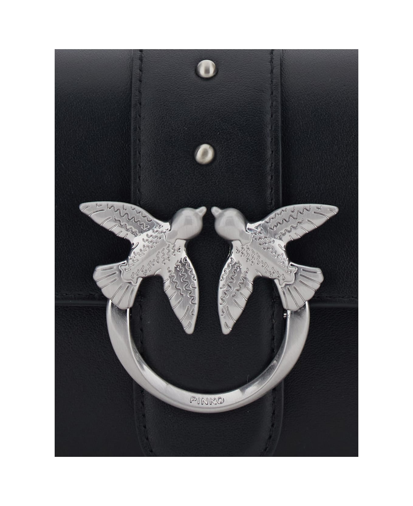 Pinko Black Shoulder Bag With Love Birds Plaque On The Front In Leather Woman - Black