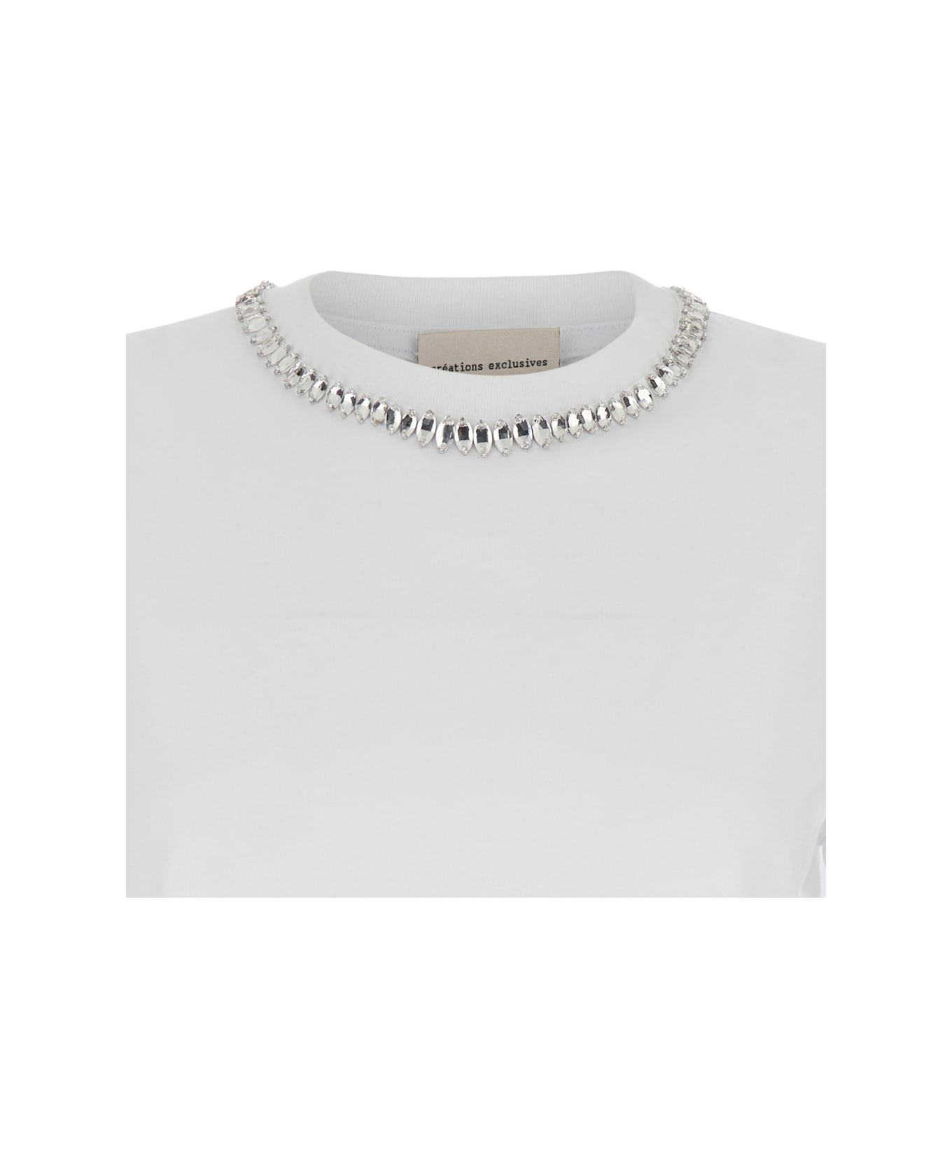 SEMICOUTURE White Round Neck T-shirt With Metallic Decorations In Cotton Woman - White