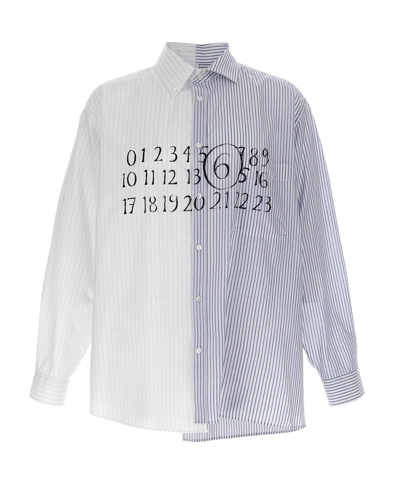 MM6 Maison Margiela Numeric Signature Mm6 Asymmetric Shirt - Stripes White/Beige/Stripes White/Blue
