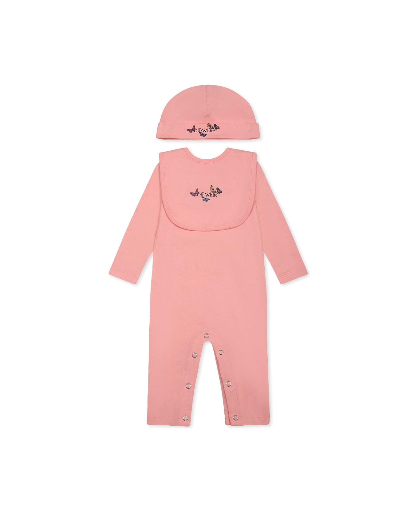 Off-White Pink Babygrow Set For Baby Girl With Logo - Pink