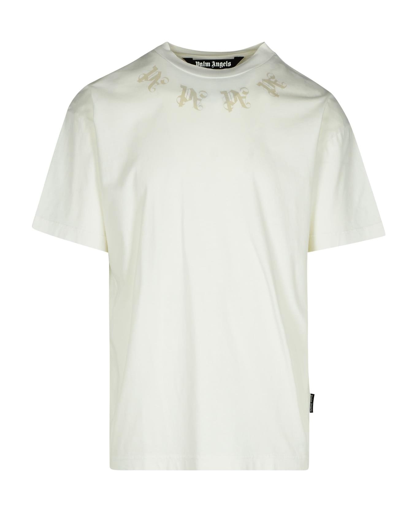 Palm Angels White Cotton T-shirt - OFF WHITE ORANGE