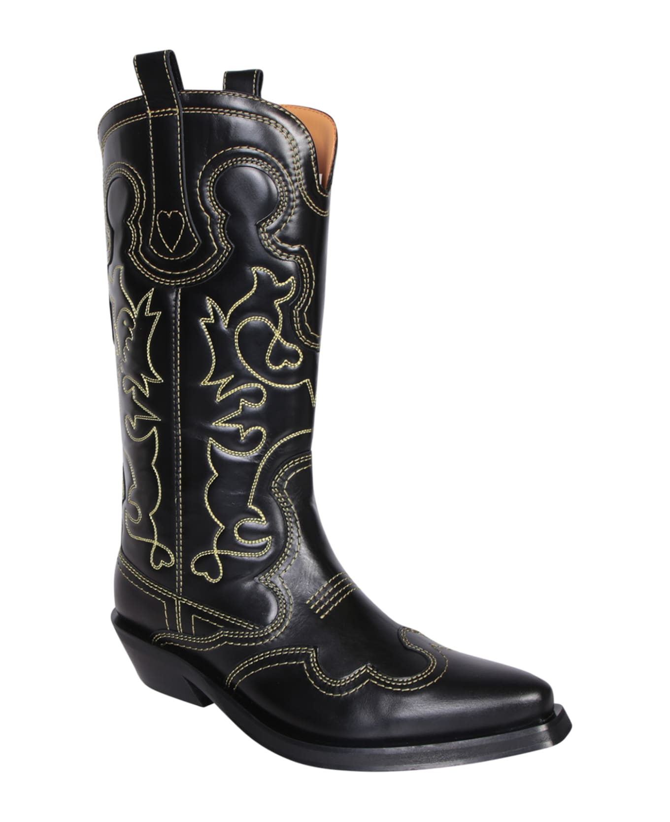 Ganni Embroidered Black/yellow Texan Boots - Black ブーツ