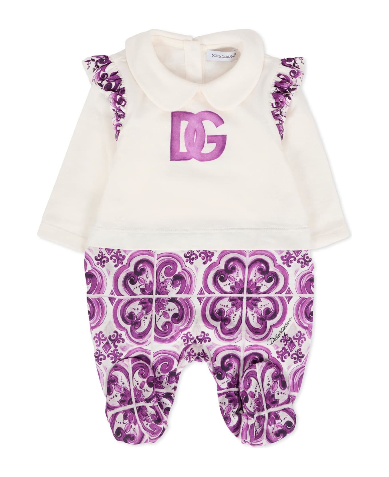 Dolce 
Gabbana Purple Babygrow Set For Baby Girl With Majolica - Violet