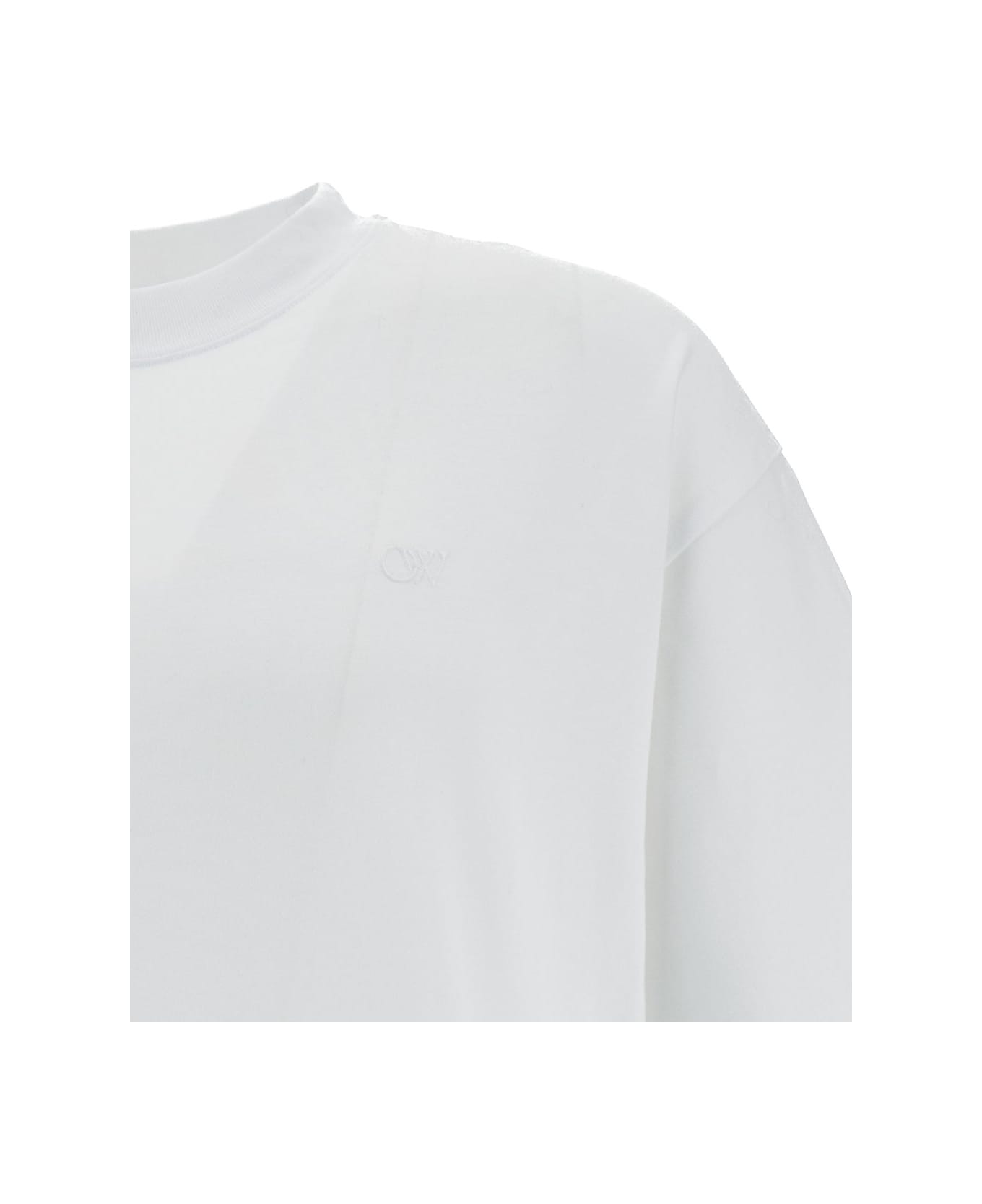 Off-White White Crewneck T-shirt With Tonal Embroidery In Cotton Man - White