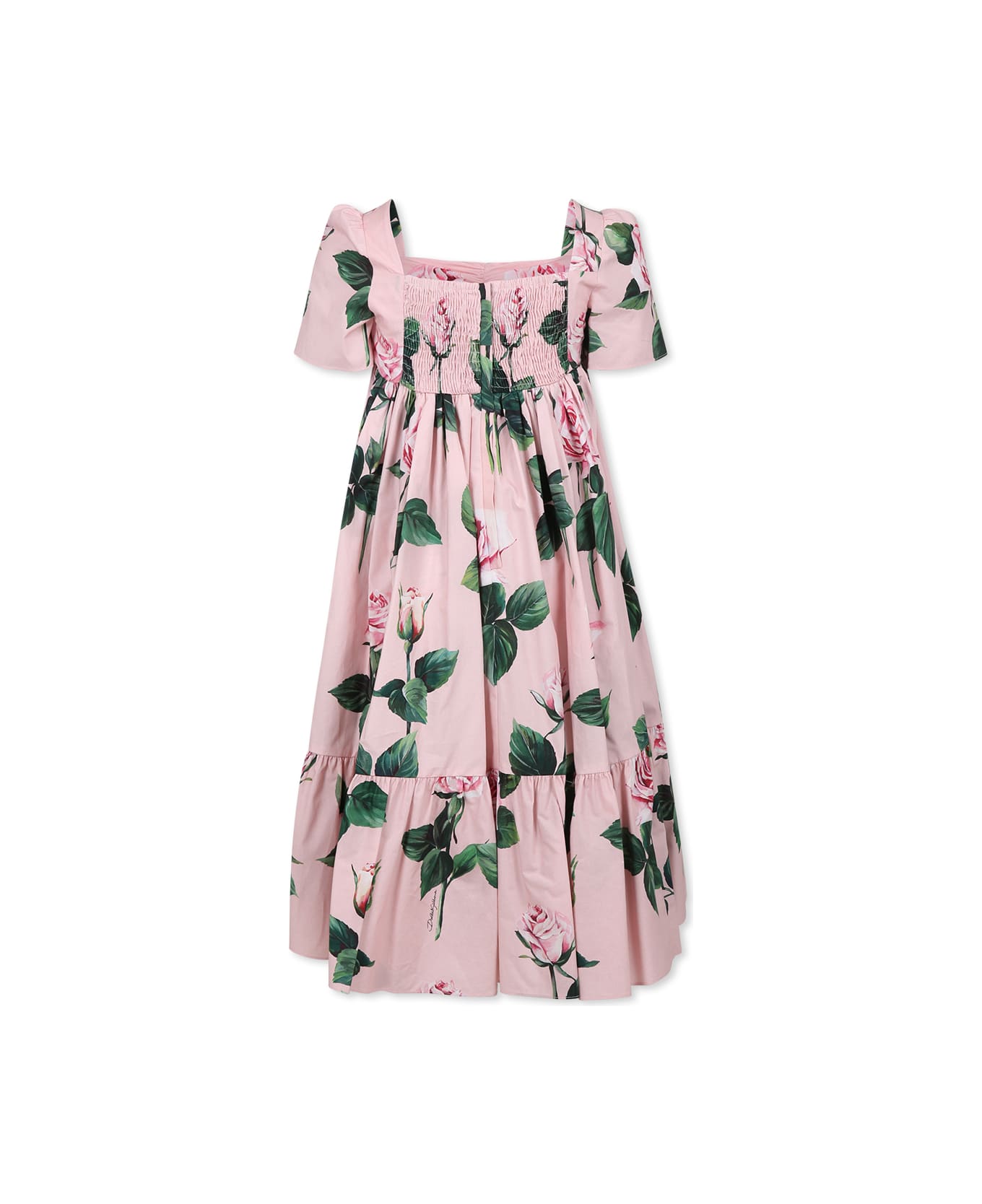 Dolce & Gabbana Pink Dress For Girl With Logo - Pink