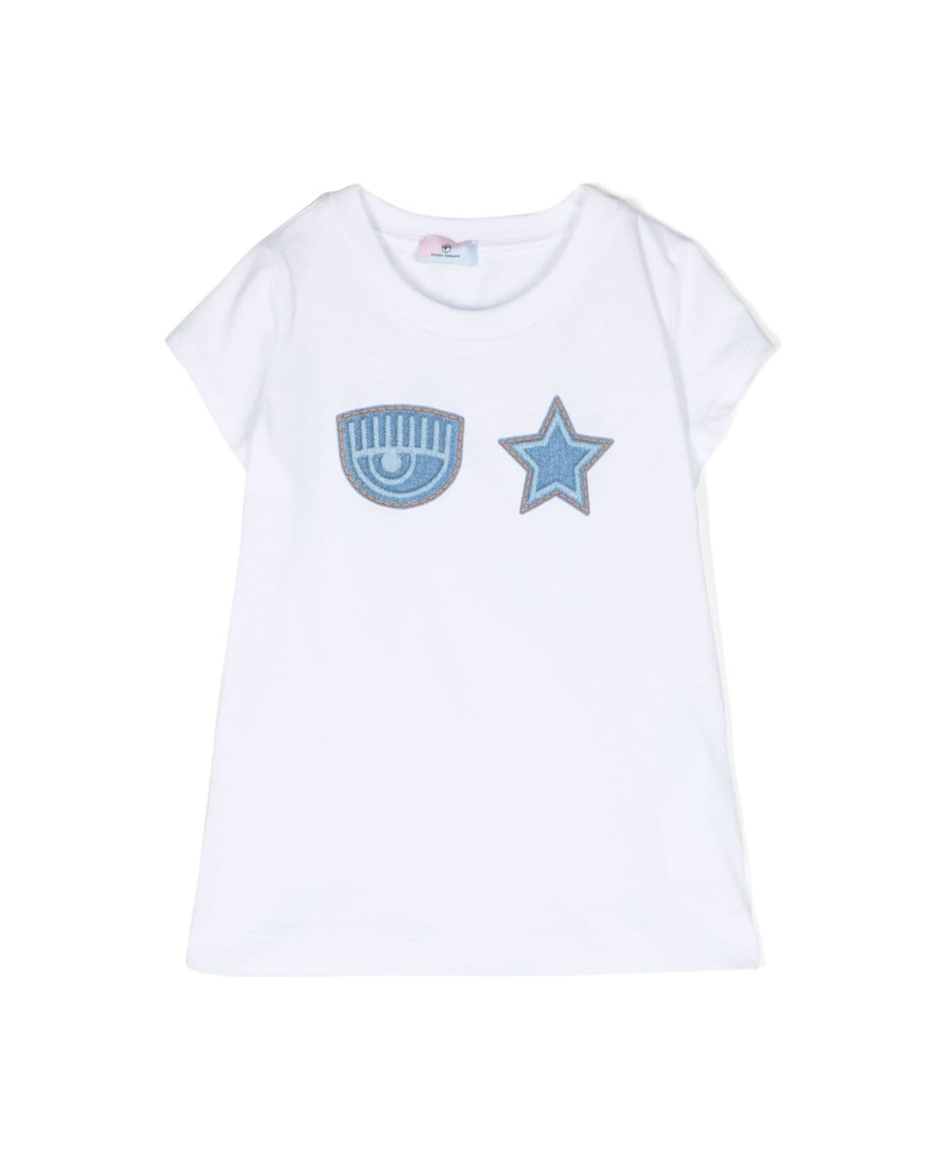 Chiara Ferragni White T-shirt With Logo Detail At The Front In Cotton Girl - White