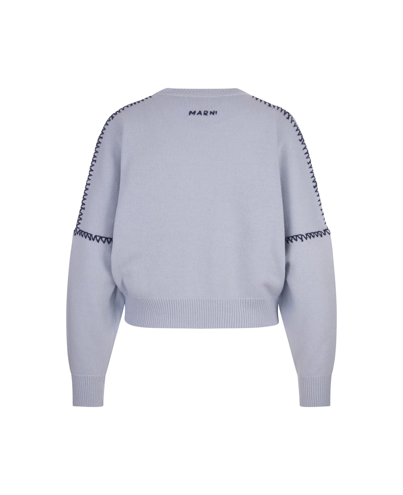 Marni Light Blue Sweater With Logo And Stitching - Blue