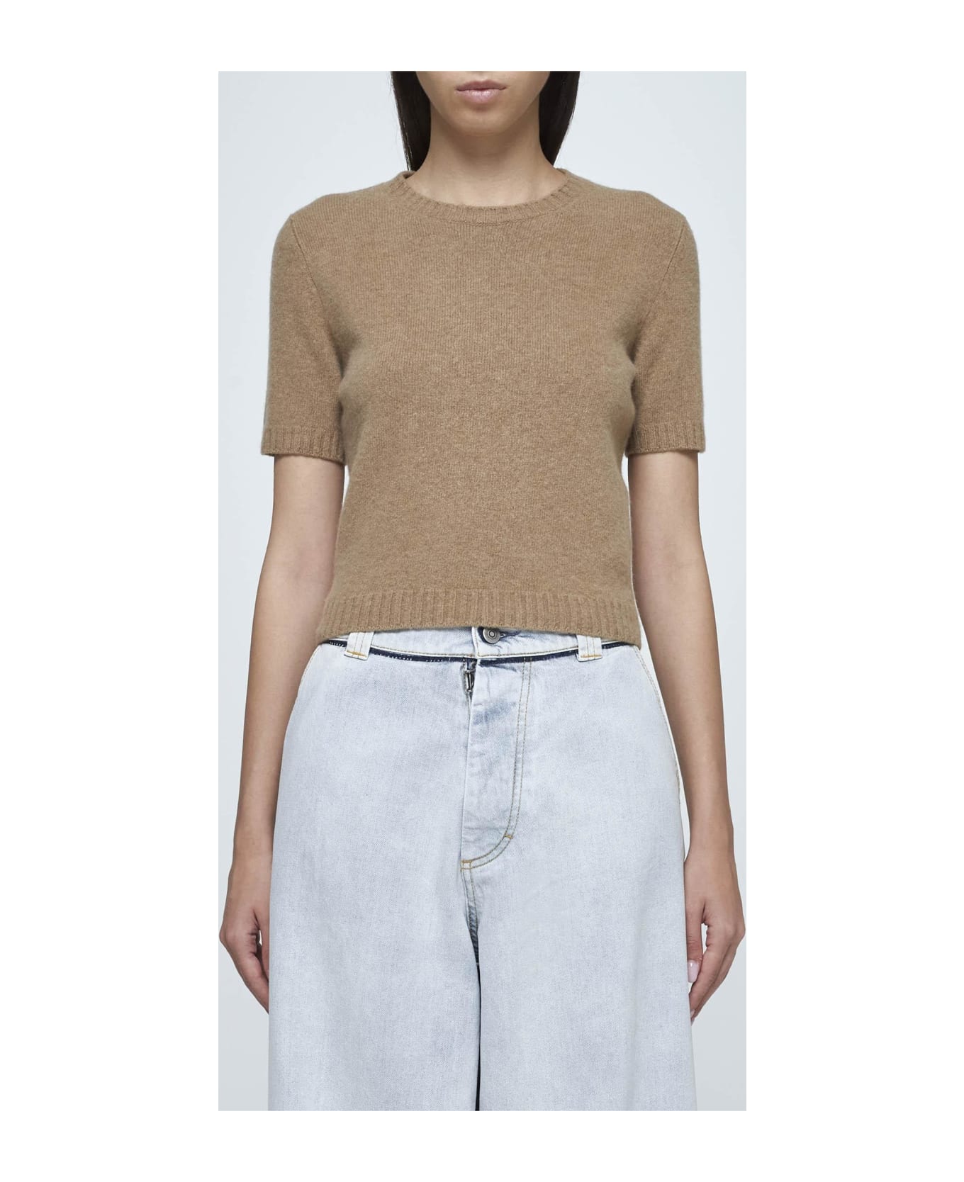 Maison Margiela Wool Half-sleeved Sweater - BEIGE