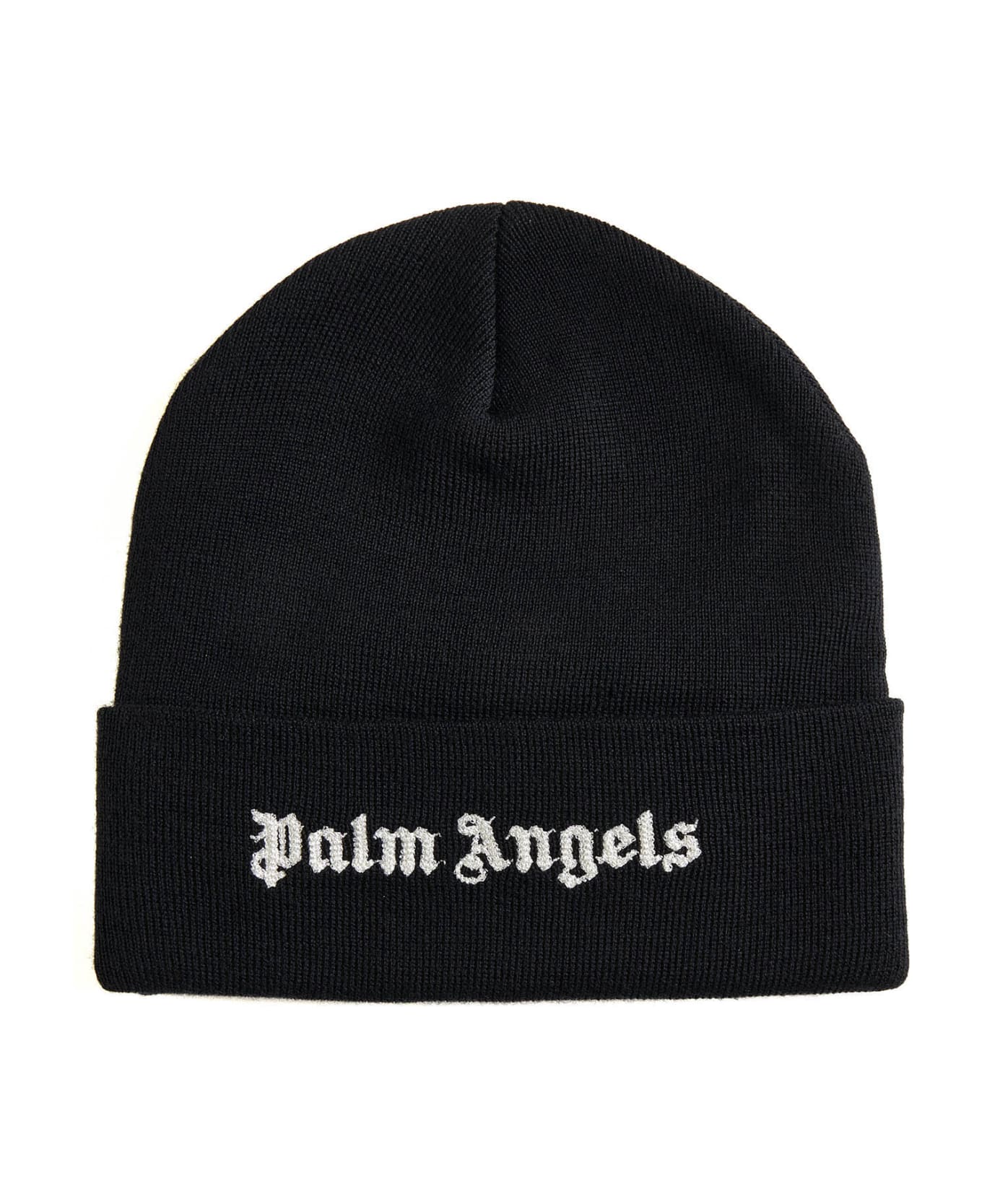 Palm Angels Cotton Beanie With Logo - Black Whit 帽子