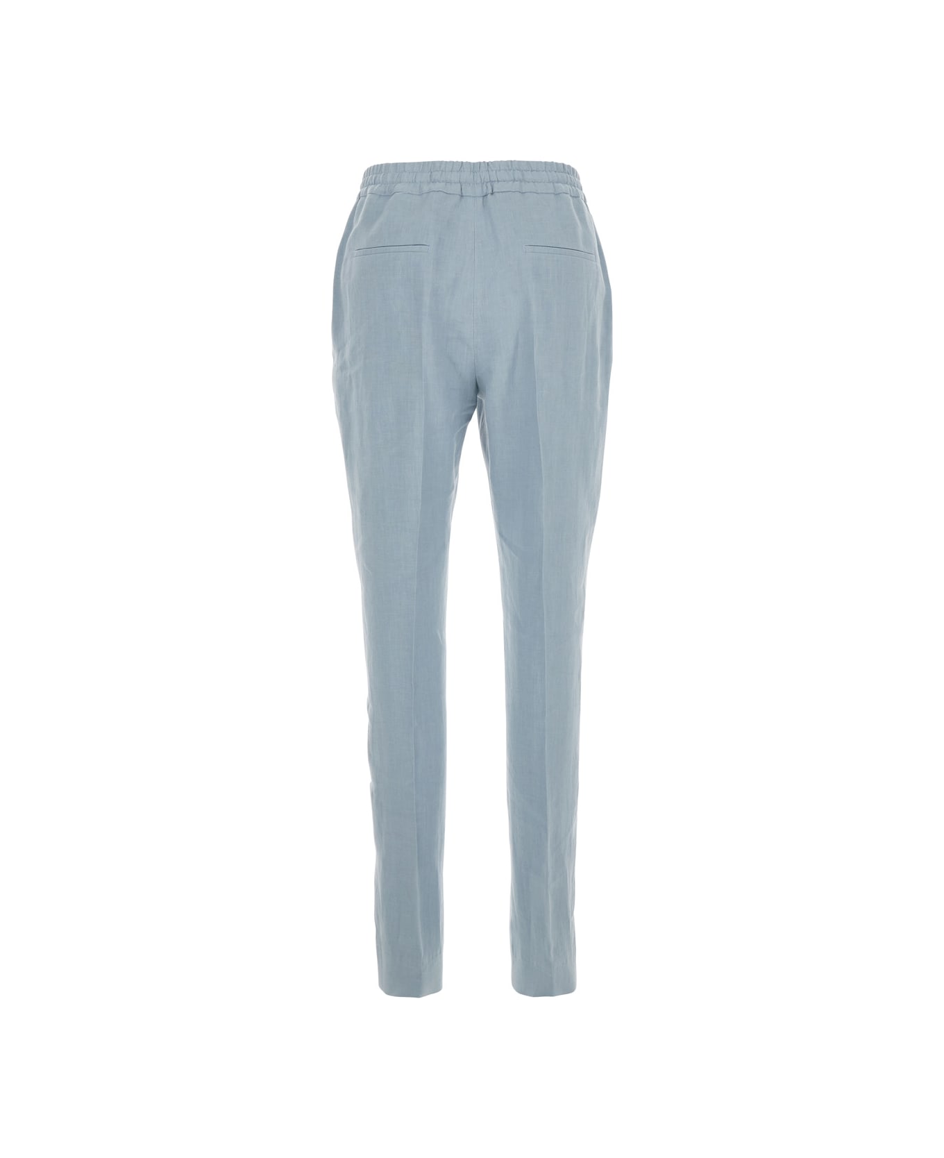 Eleventy Light Blue Drawstring Waist Pants In Linen Woman - Light blue