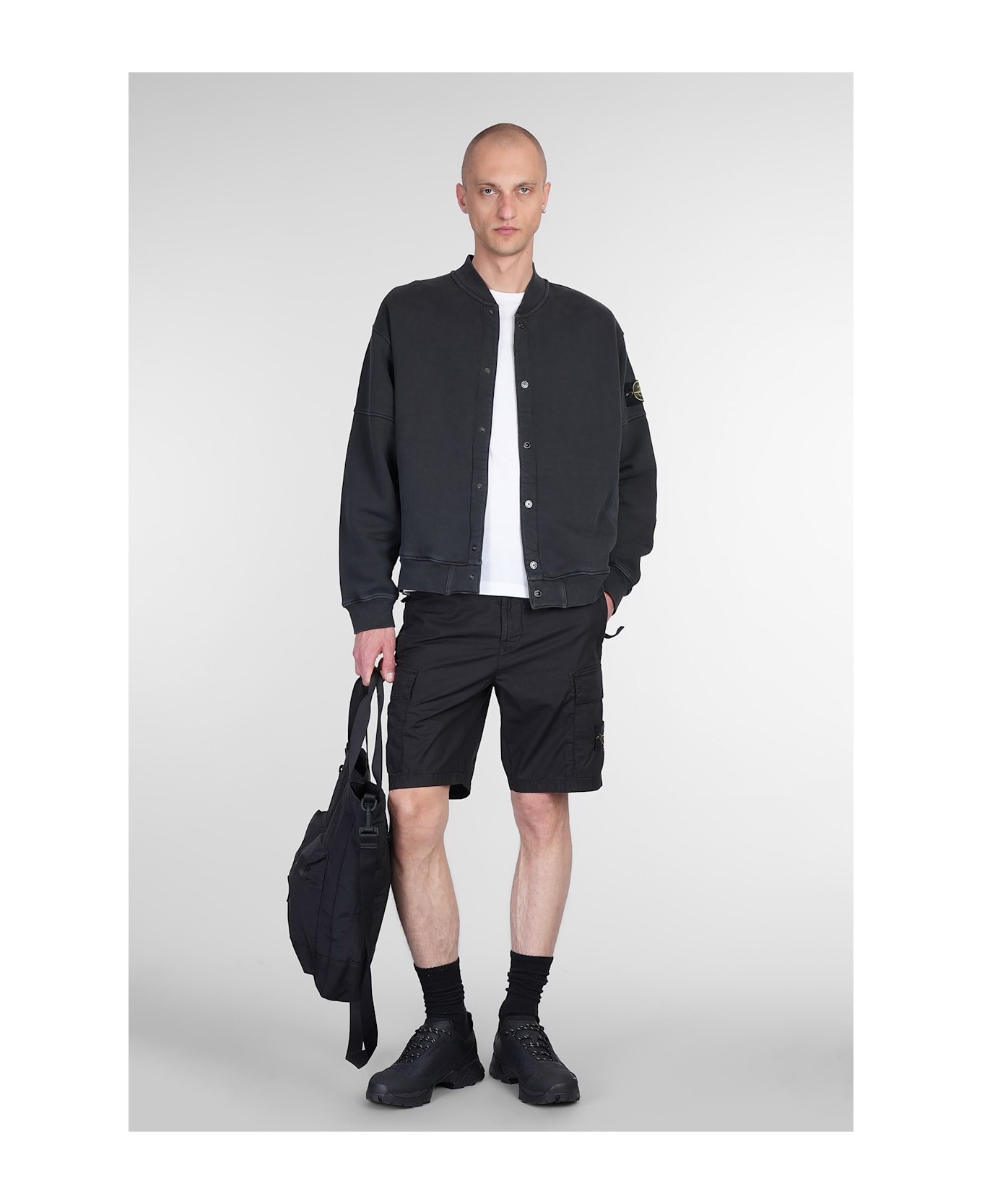 Bomber Jacket In Black Cotton - Thumbnail 3