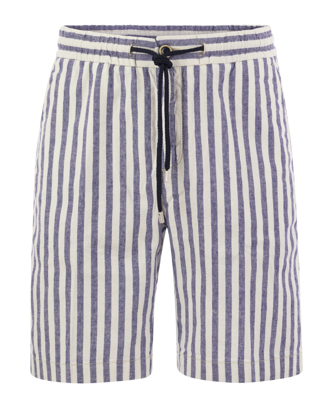 Vilebrequin Striped Cotton And Linen Bermuda Shorts - Blue